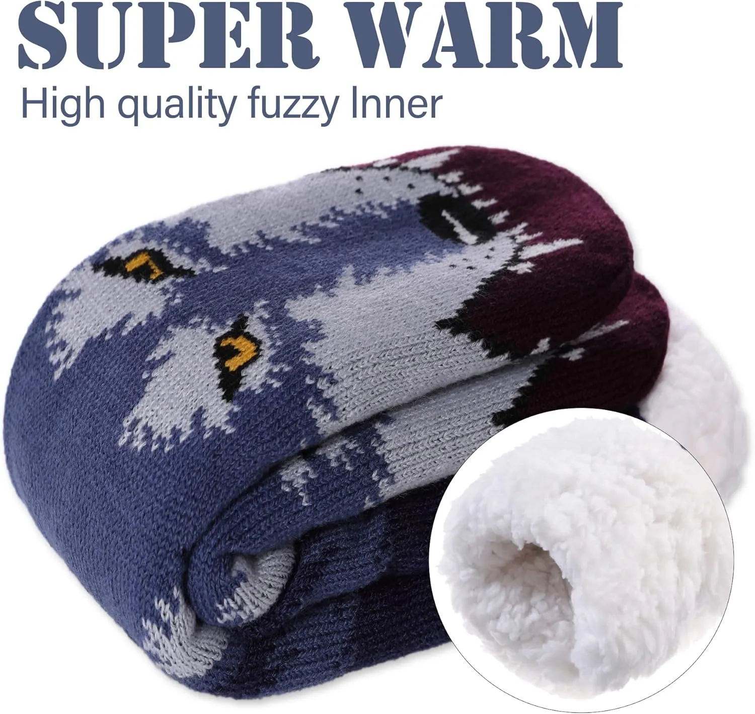 LINEMIN Mens Warm Slipper Socks Soft Cozy Fuzzy Fleece-Lined Winter Non Slip Indoor Christmas Socks
