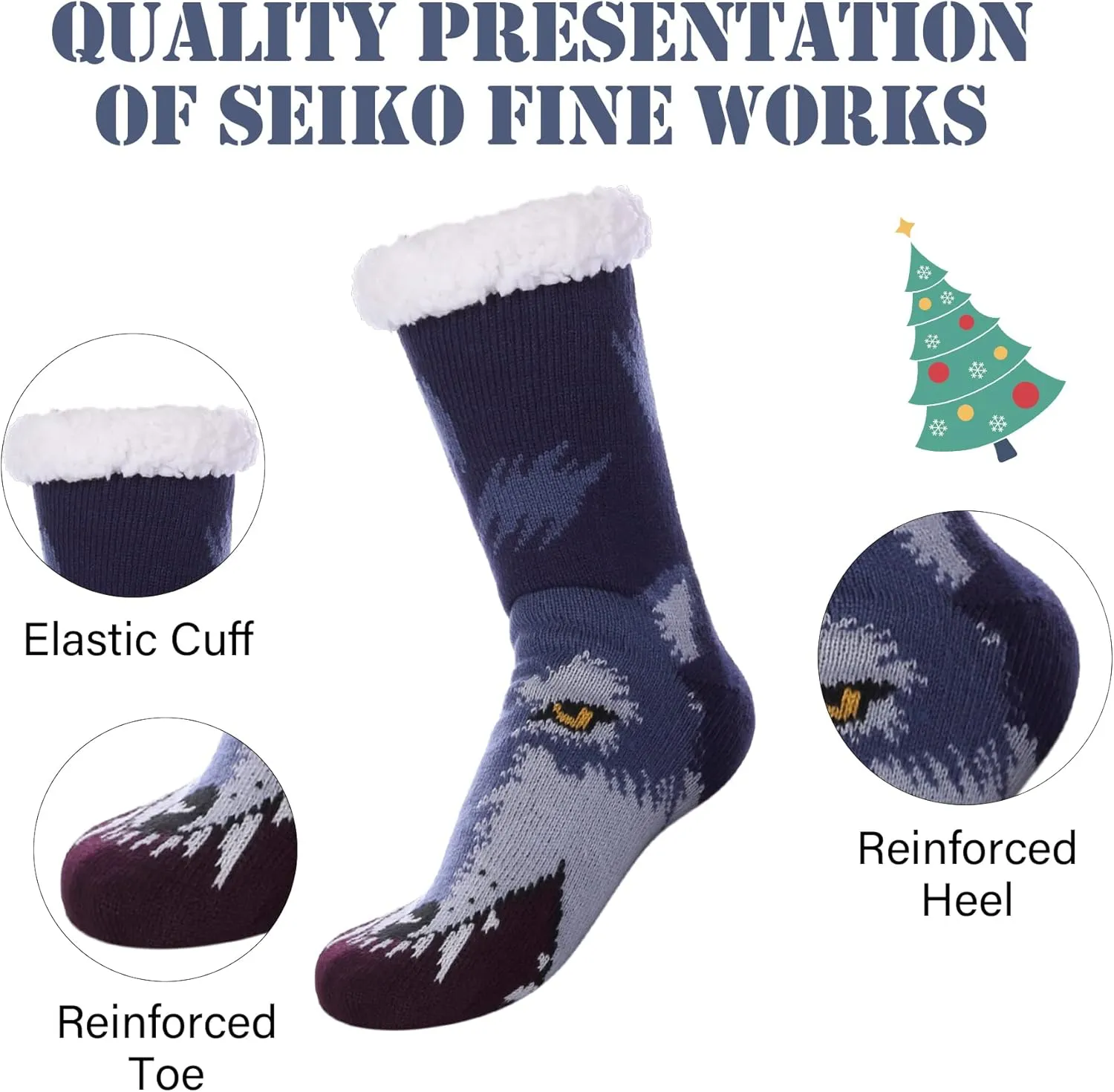 LINEMIN Mens Warm Slipper Socks Soft Cozy Fuzzy Fleece-Lined Winter Non Slip Indoor Christmas Socks