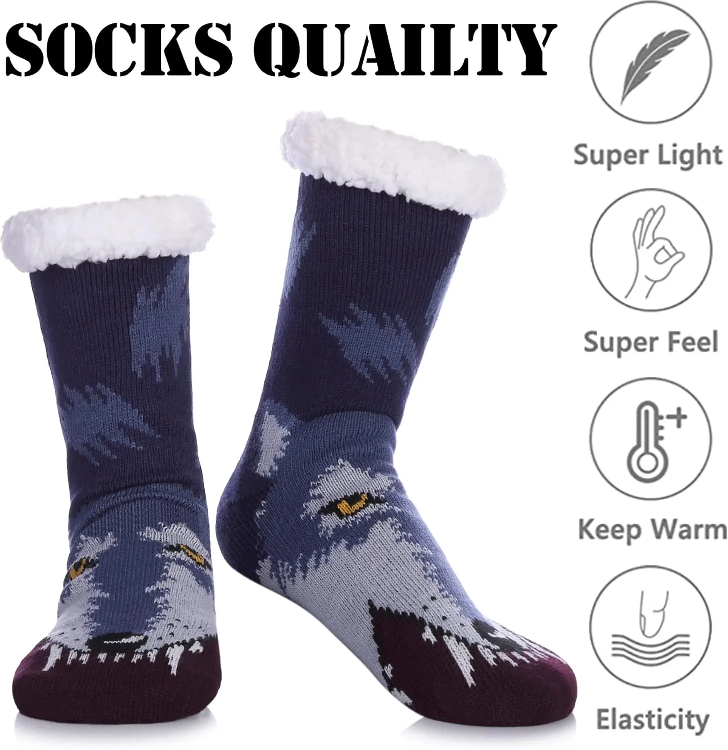 LINEMIN Mens Warm Slipper Socks Soft Cozy Fuzzy Fleece-Lined Winter Non Slip Indoor Christmas Socks