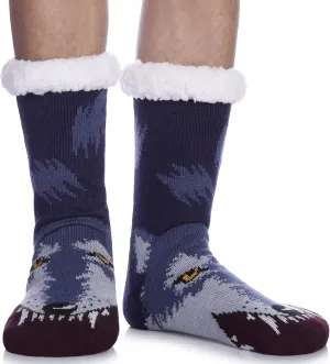 LINEMIN Mens Warm Slipper Socks Soft Cozy Fuzzy Fleece-Lined Winter Non Slip Indoor Christmas Socks