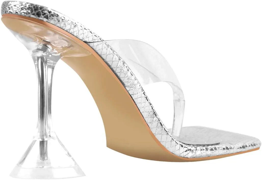 LISHAN Women's Stiletto High Heel Slip On Square Open Toe Mule Sandal