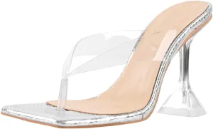 LISHAN Women's Stiletto High Heel Slip On Square Open Toe Mule Sandal
