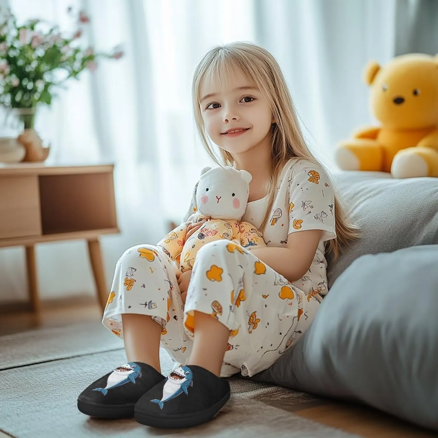 Lotusorchid Girls House Slipper Memory Foam Kids Bedroom Slipper Non Slip Closed Toe Sleep Slipper for Boys Bedroom Slipper with Rubber Sole