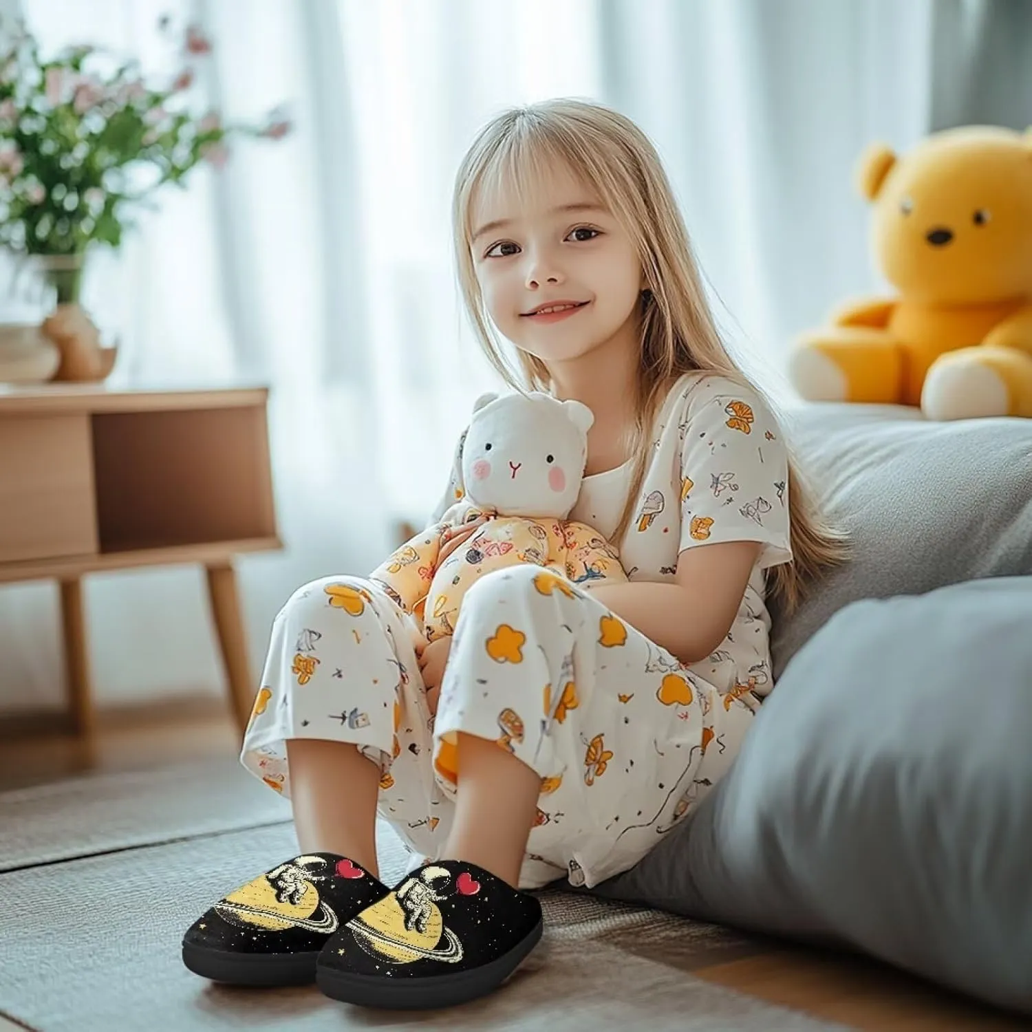 Lotusorchid Sleep Slipper for Kids, Warm Cozy Girls Bedroom Slipper Memory Foam House Slipper for Boys, Non Slip House Shoes Indoor Outdoor