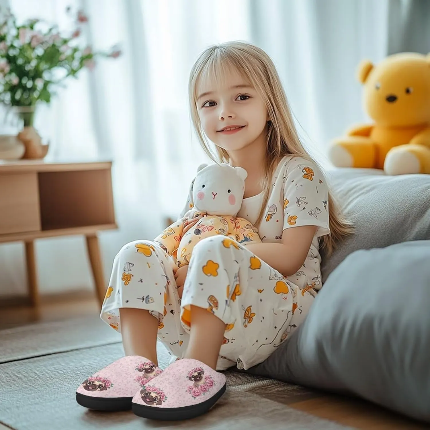 Lotusorchid Slippers for Kids Non Slip Fuzzy Warm Girls House Slipper Anti-Slip Boys Slippers Soft Bedroom Slipper