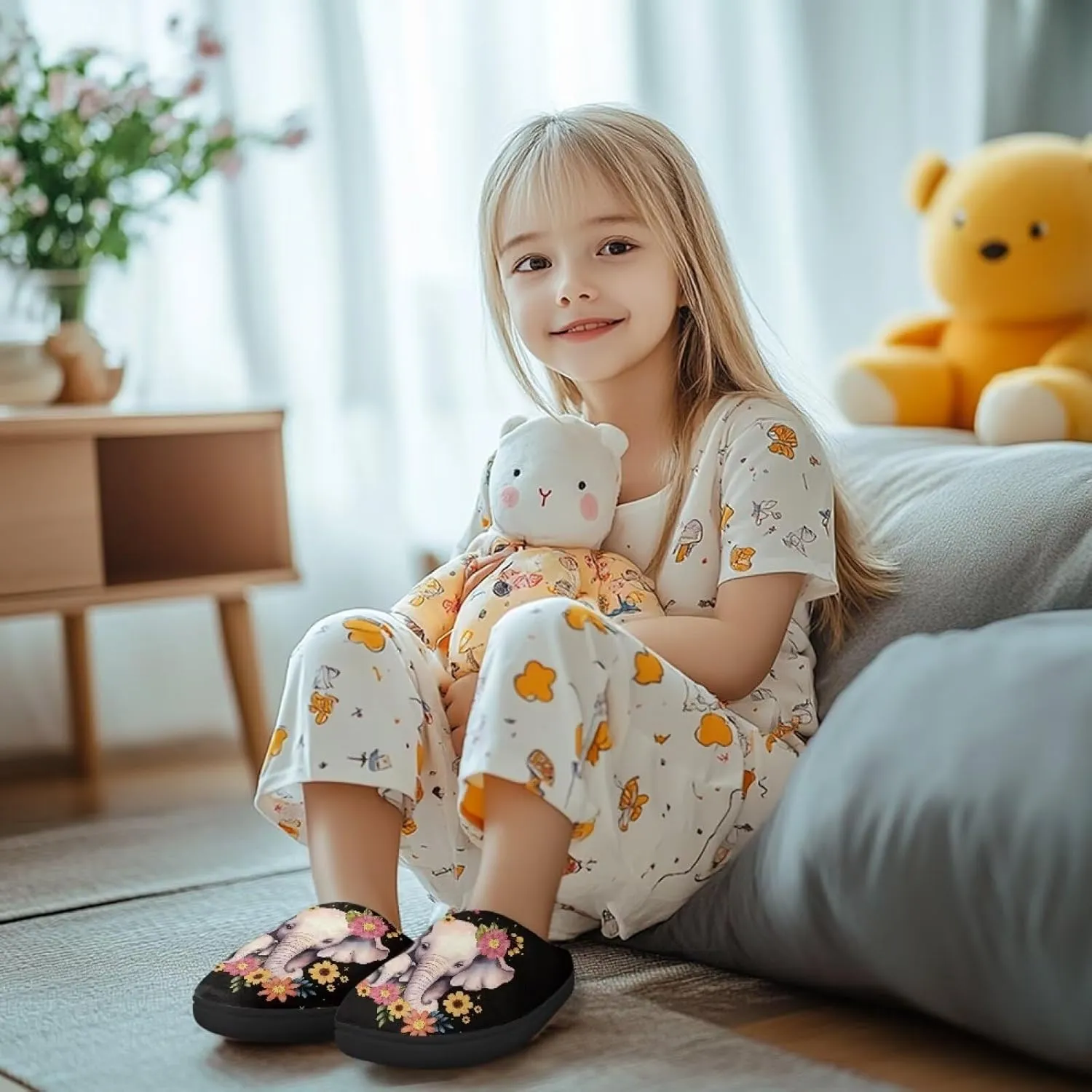 Lotusorchid Slippers for Kids, Soft Cushion House Slipper for Girls, Cozy Closed Toe Bedroom Slipper for Boys, Fuzzy Sleep Slippers