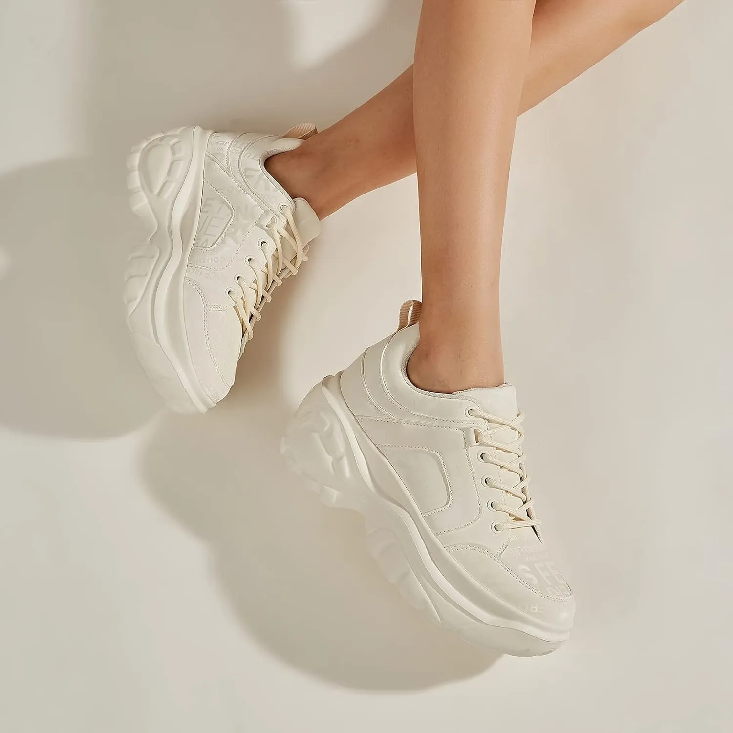 LUCKY STEP Women Chunky Platform Dad Colorblock White Neon Green Fuchsia Hologram Silver Casual Lace-Up Walking Sneakers