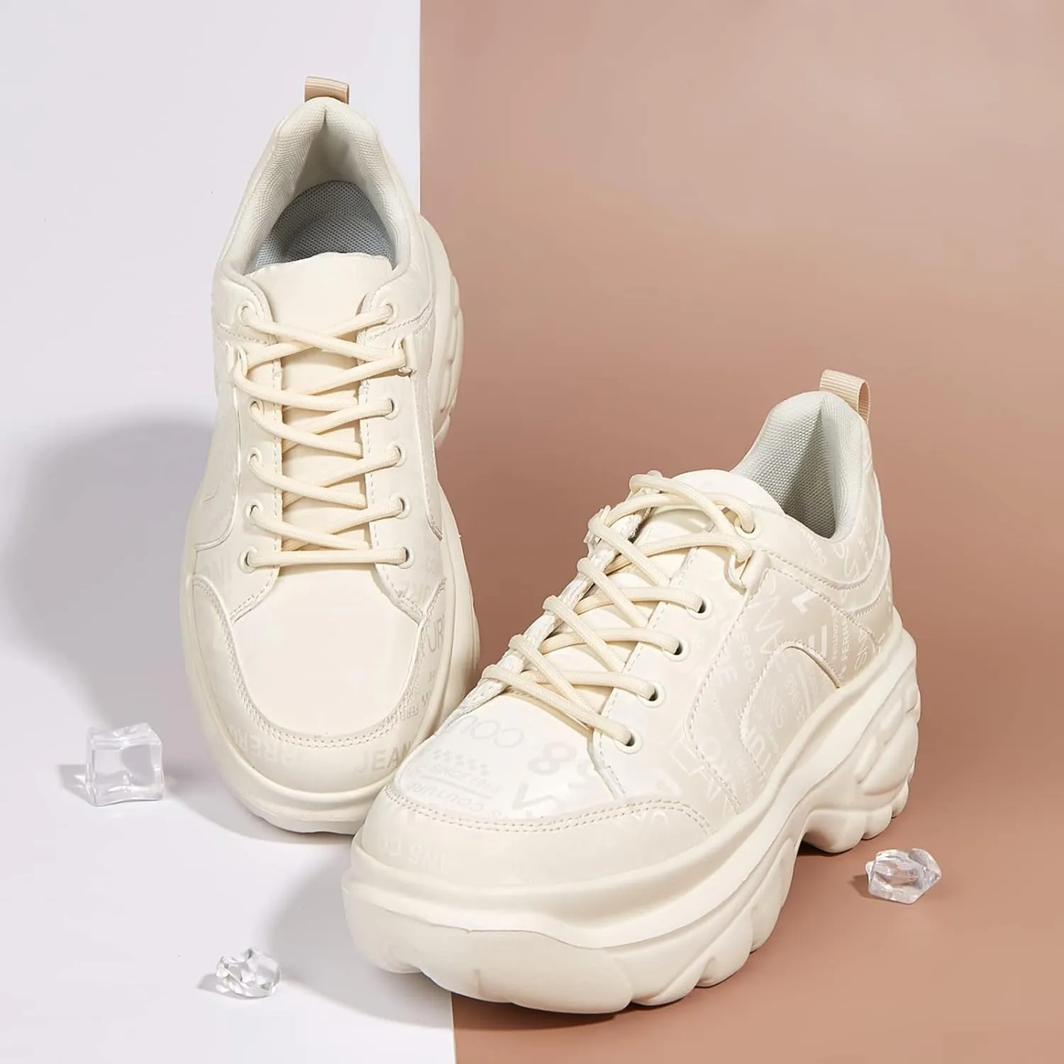 LUCKY STEP Women Chunky Platform Dad Colorblock White Neon Green Fuchsia Hologram Silver Casual Lace-Up Walking Sneakers
