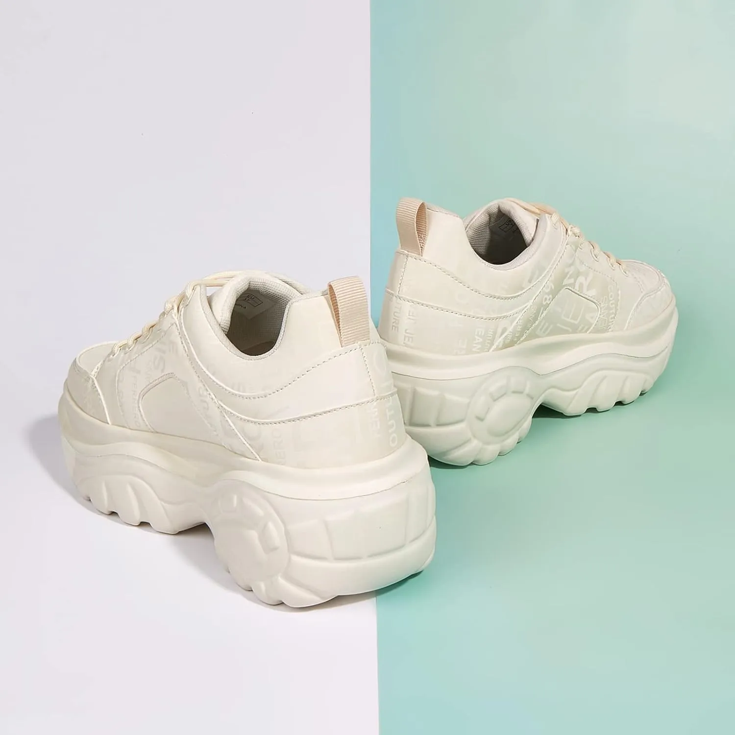 LUCKY STEP Women Chunky Platform Dad Colorblock White Neon Green Fuchsia Hologram Silver Casual Lace-Up Walking Sneakers