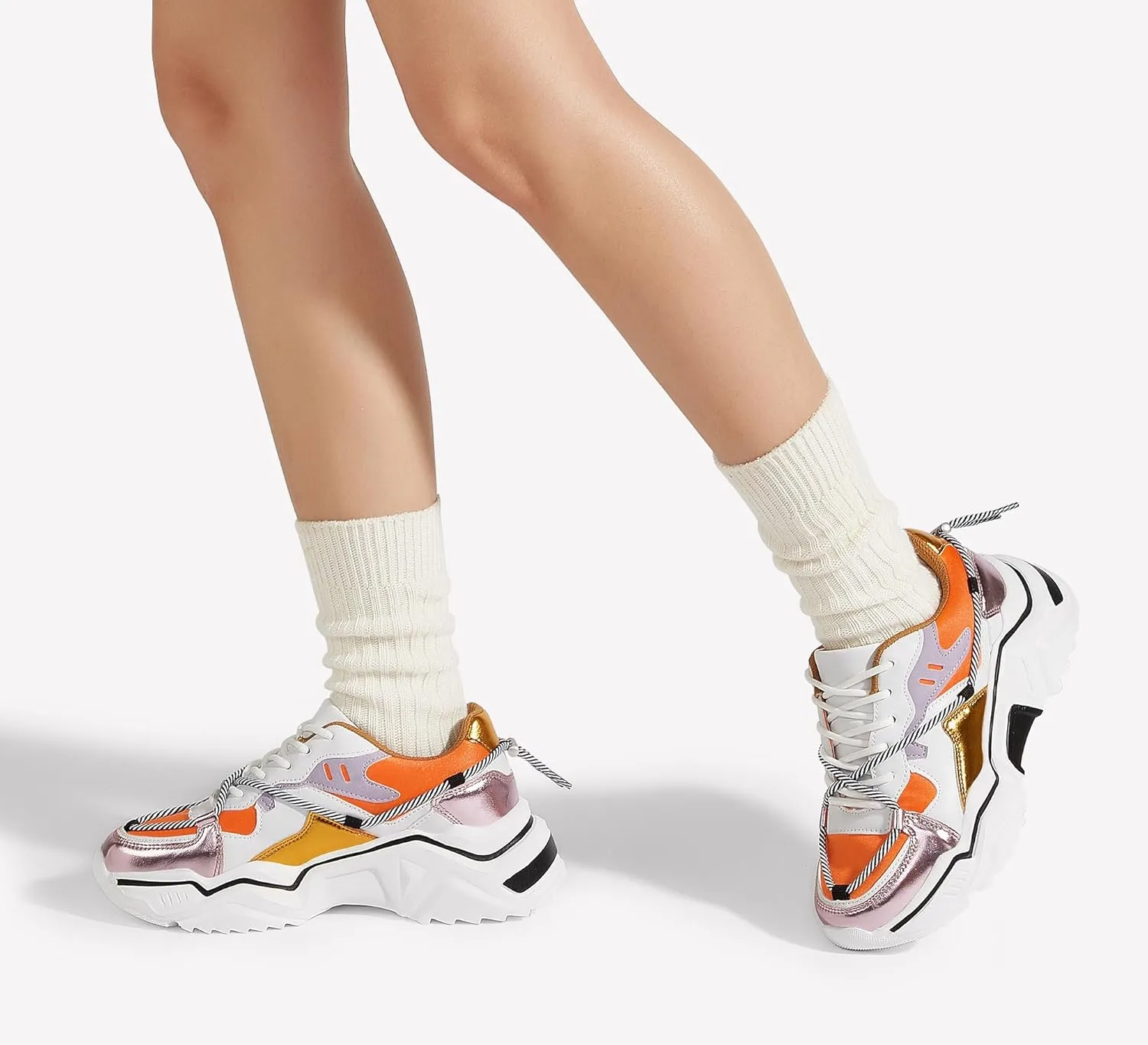 LUCKY STEP Women's Platform Colorful Fashion Sneakers Retro Colorblock Stylish Cute Chunky Dad Walking Shoes