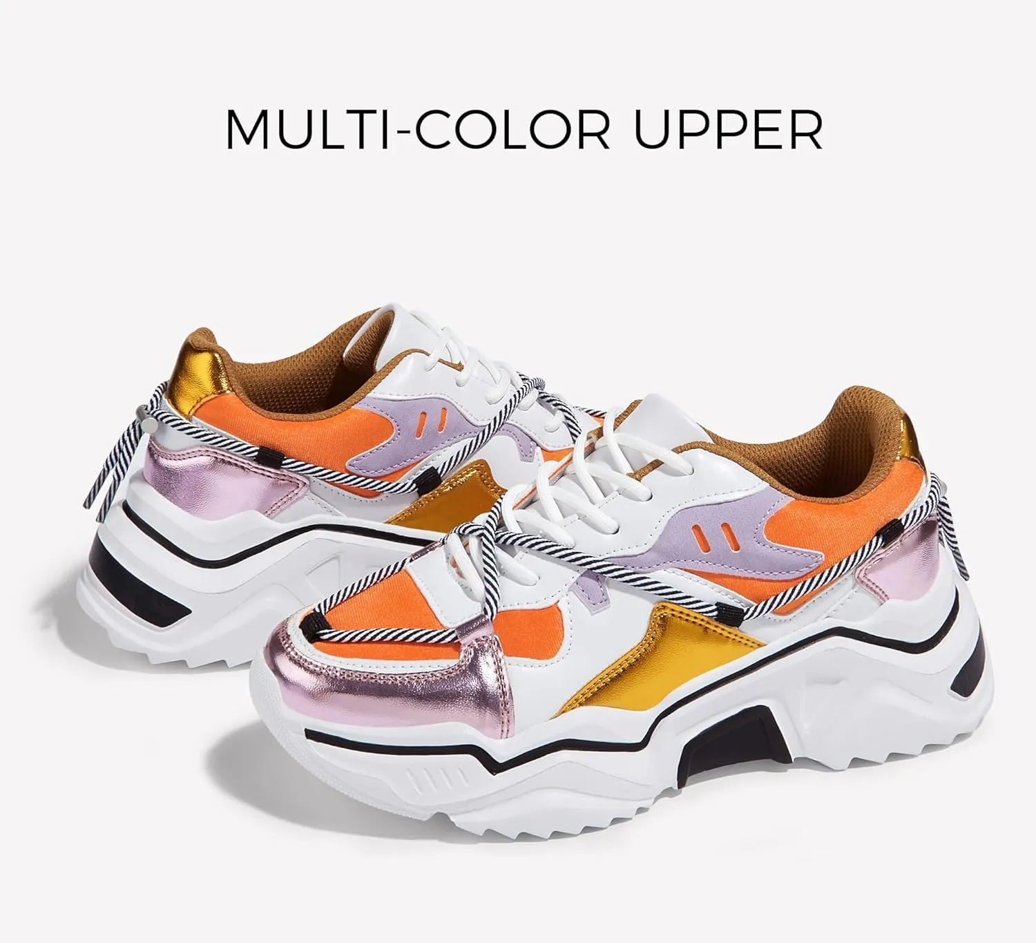 LUCKY STEP Women's Platform Colorful Fashion Sneakers Retro Colorblock Stylish Cute Chunky Dad Walking Shoes