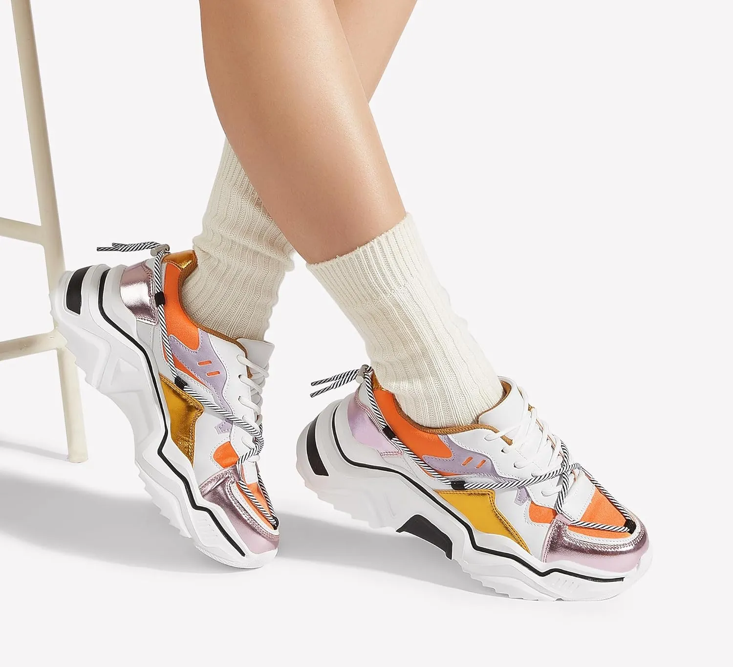 LUCKY STEP Women's Platform Colorful Fashion Sneakers Retro Colorblock Stylish Cute Chunky Dad Walking Shoes