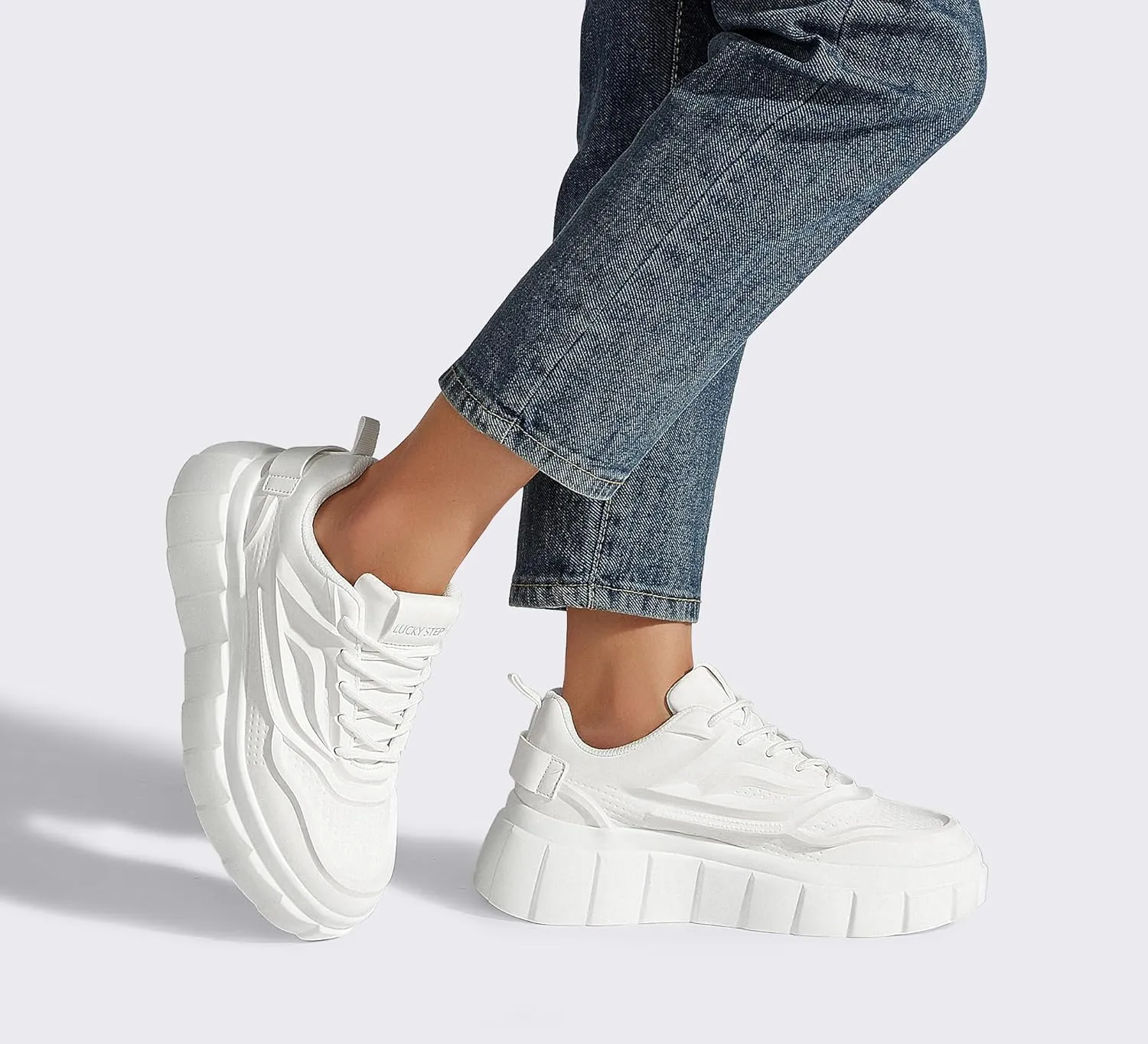 LUCKY STEP Women's Platform Fashion Sneakers Classic Tennis Faux Leather Low Top Casual Walking Shoes