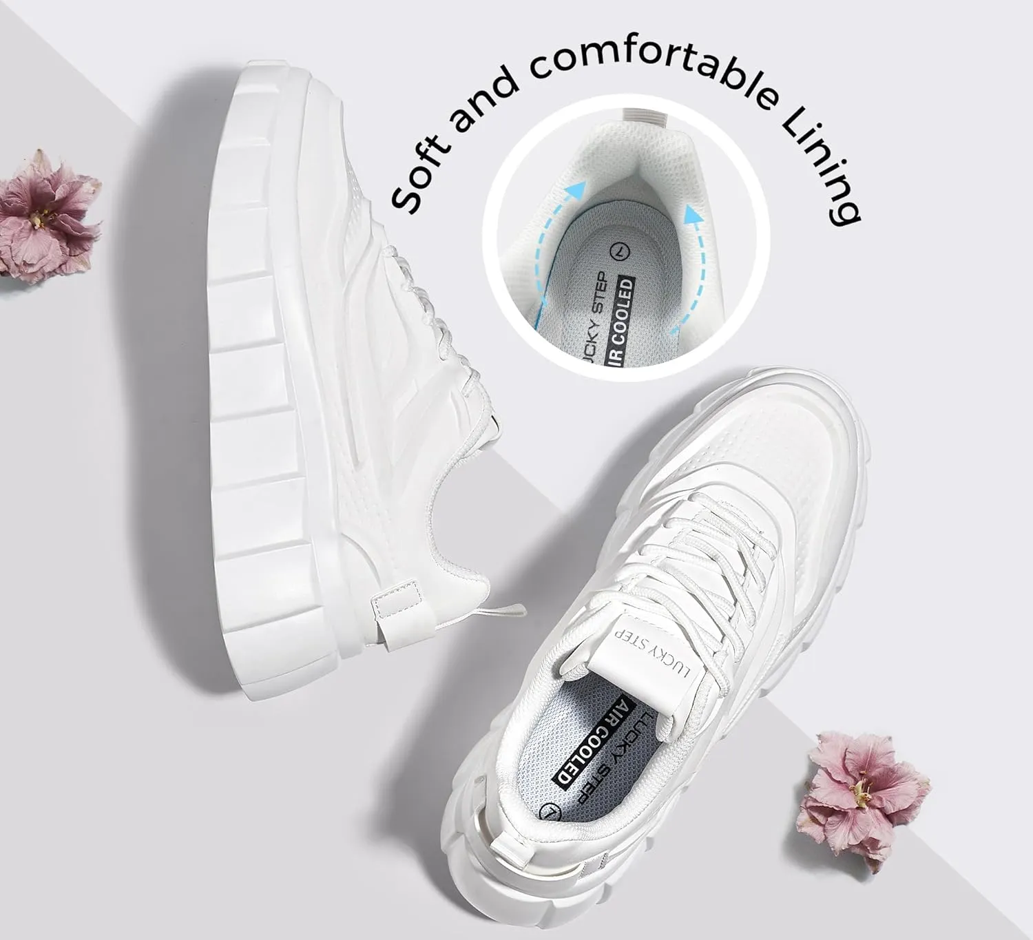 LUCKY STEP Women's Platform Fashion Sneakers Classic Tennis Faux Leather Low Top Casual Walking Shoes