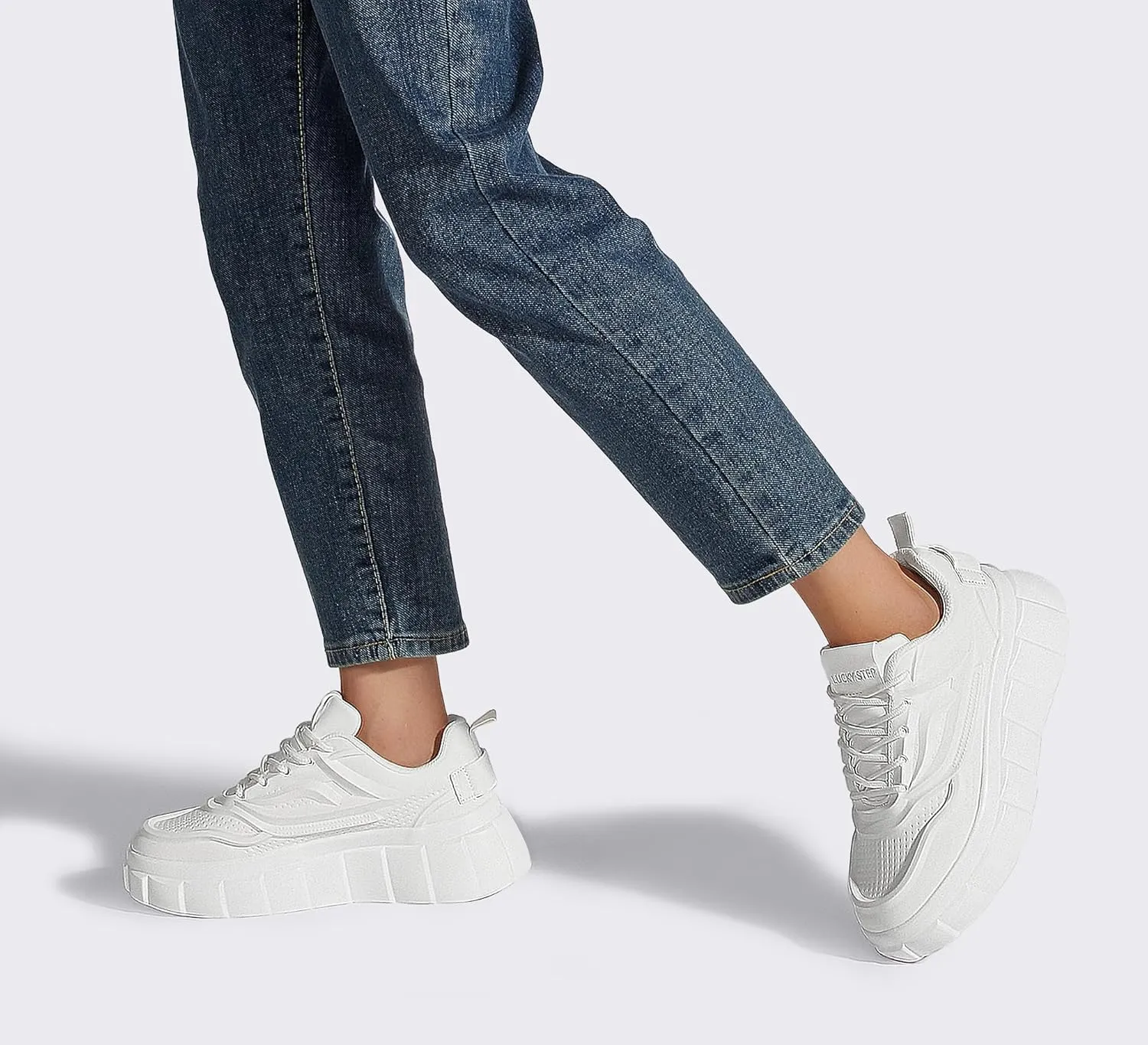 LUCKY STEP Women's Platform Fashion Sneakers Classic Tennis Faux Leather Low Top Casual Walking Shoes
