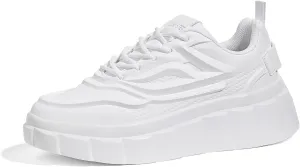 LUCKY STEP Women's Platform Fashion Sneakers Classic Tennis Faux Leather Low Top Casual Walking Shoes