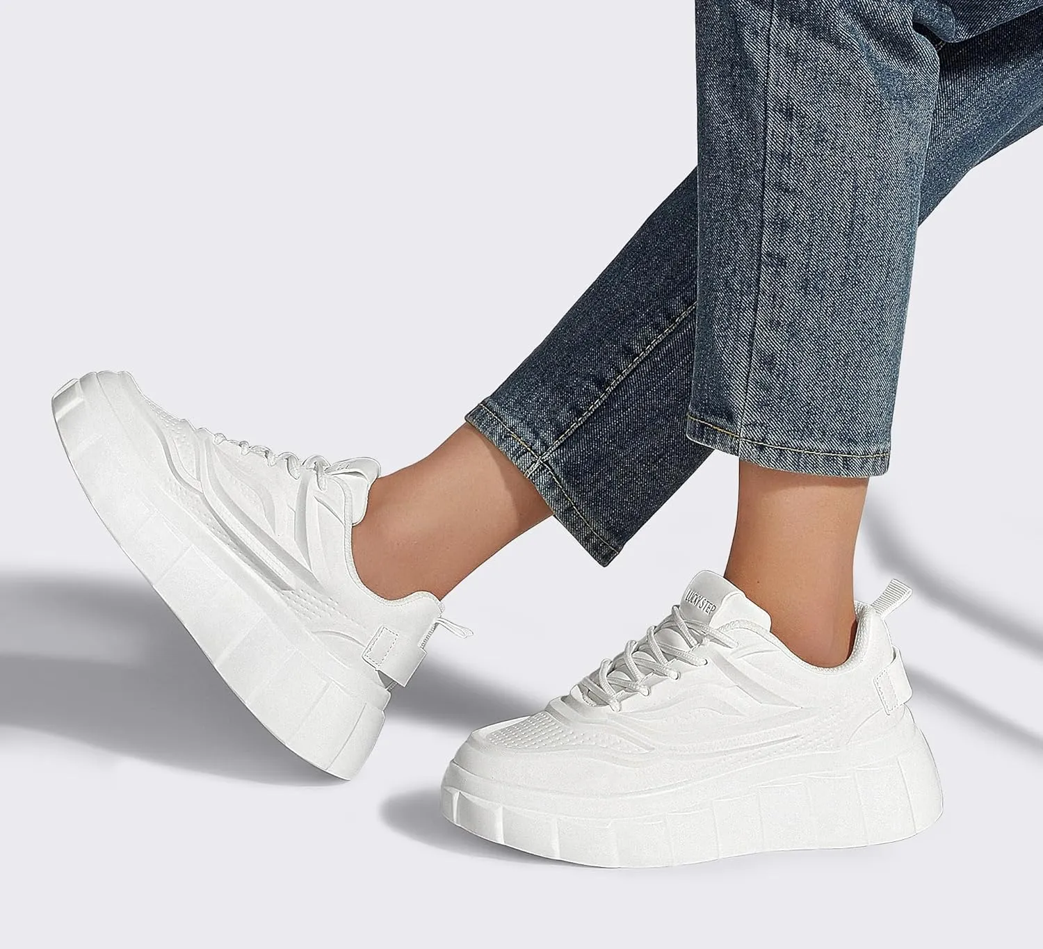 LUCKY STEP Women's Platform Fashion Sneakers Classic Tennis Faux Leather Low Top Casual Walking Shoes