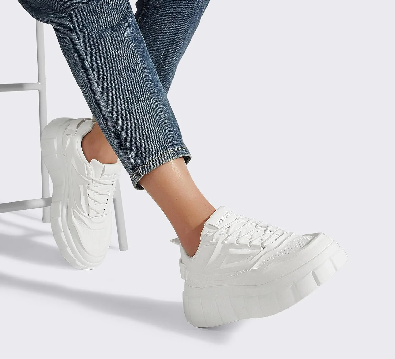 LUCKY STEP Women's Platform Fashion Sneakers Classic Tennis Faux Leather Low Top Casual Walking Shoes