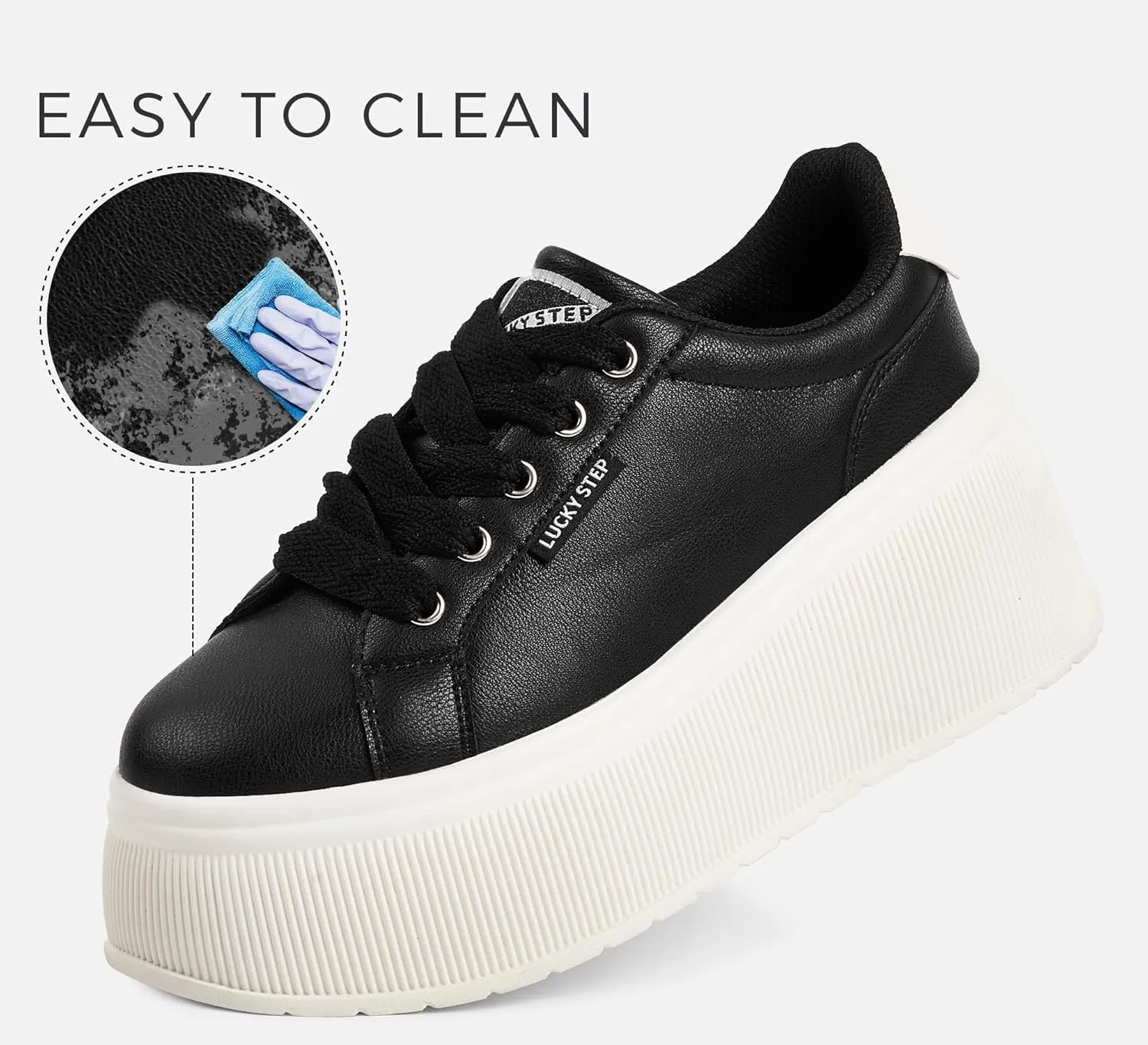 LUCKY STEP Women's Platform Fashion Sneakers Classic Wedge Canvas Casual Low Top Retro Walking Shoes
