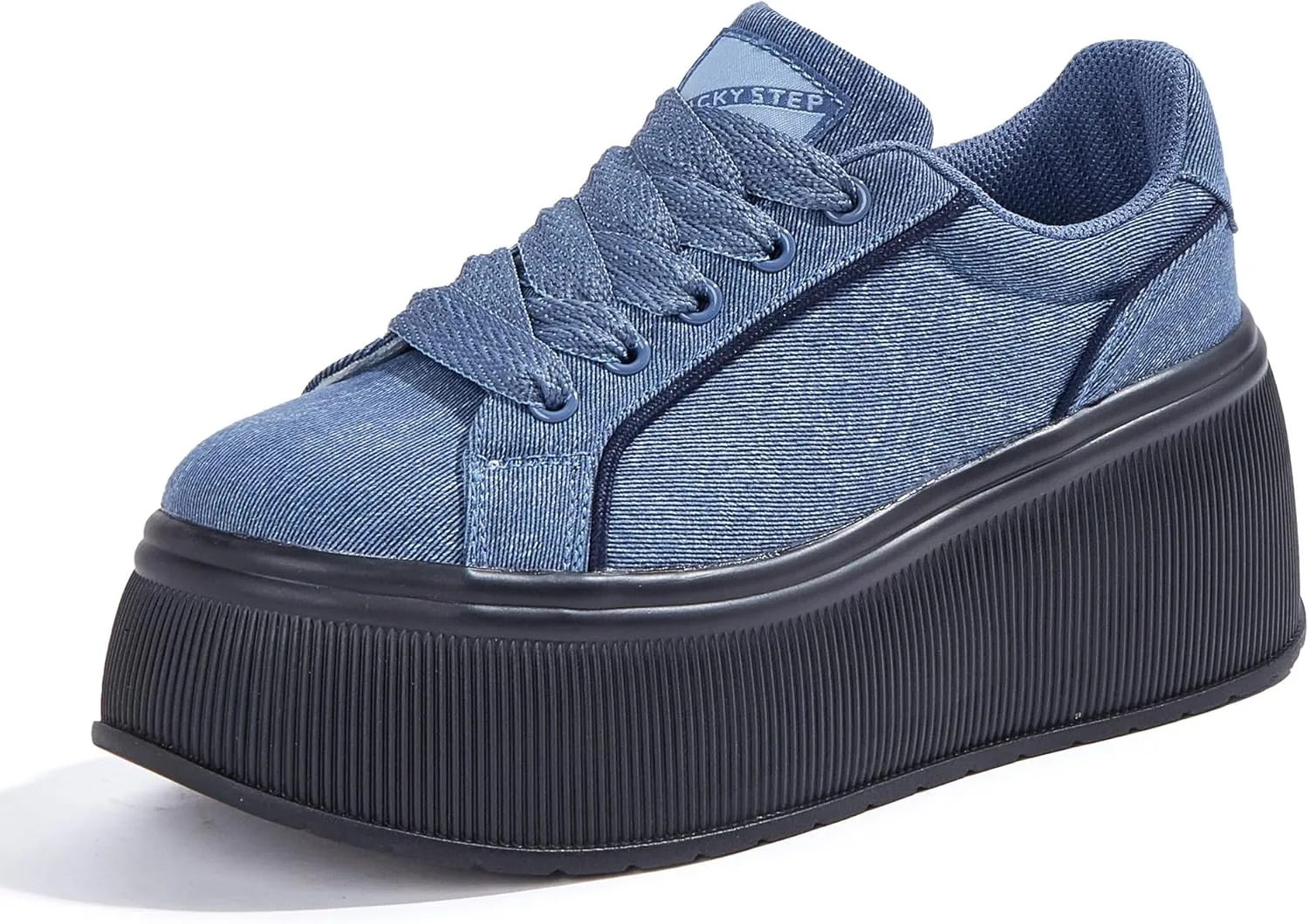 LUCKY STEP Women's Platform Fashion Sneakers Classic Wedge Canvas Casual Low Top Retro Walking Shoes