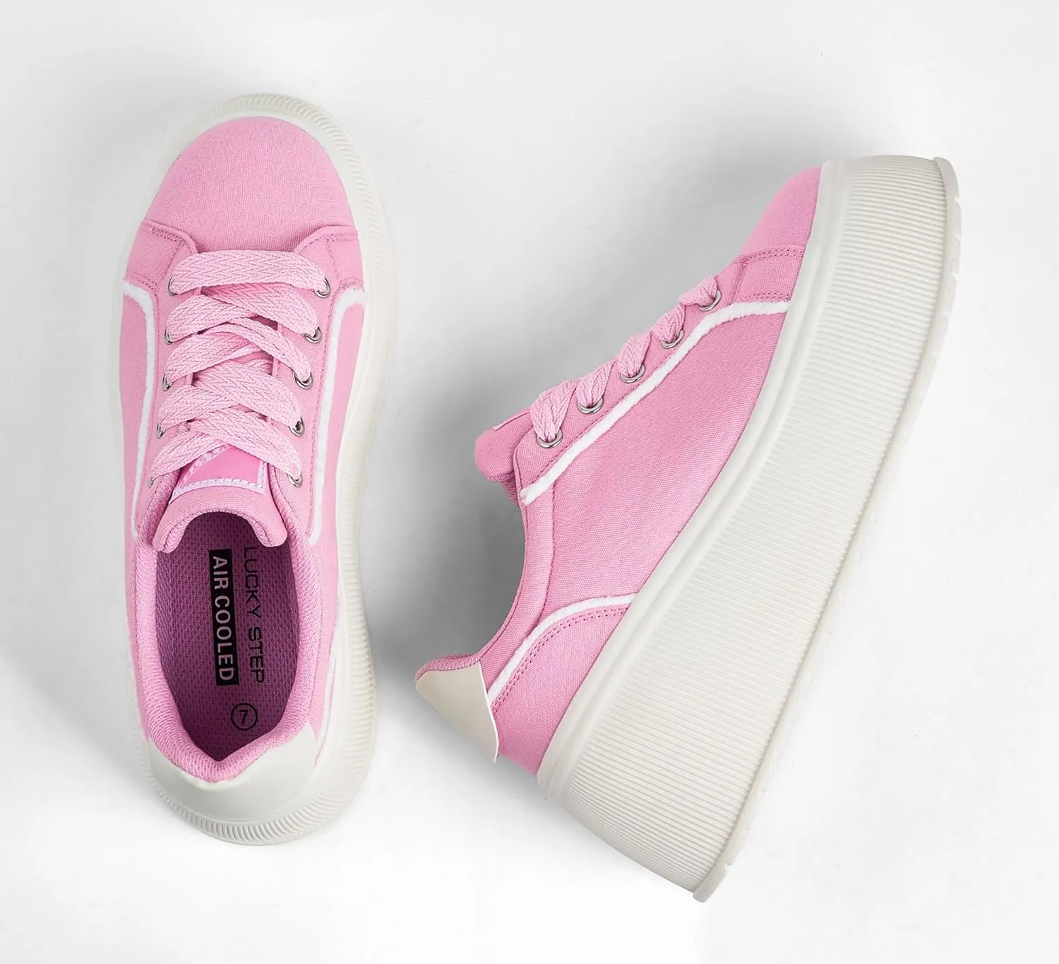 LUCKY STEP Women's Platform Fashion Sneakers Classic Wedge Canvas Casual Low Top Retro Walking Shoes
