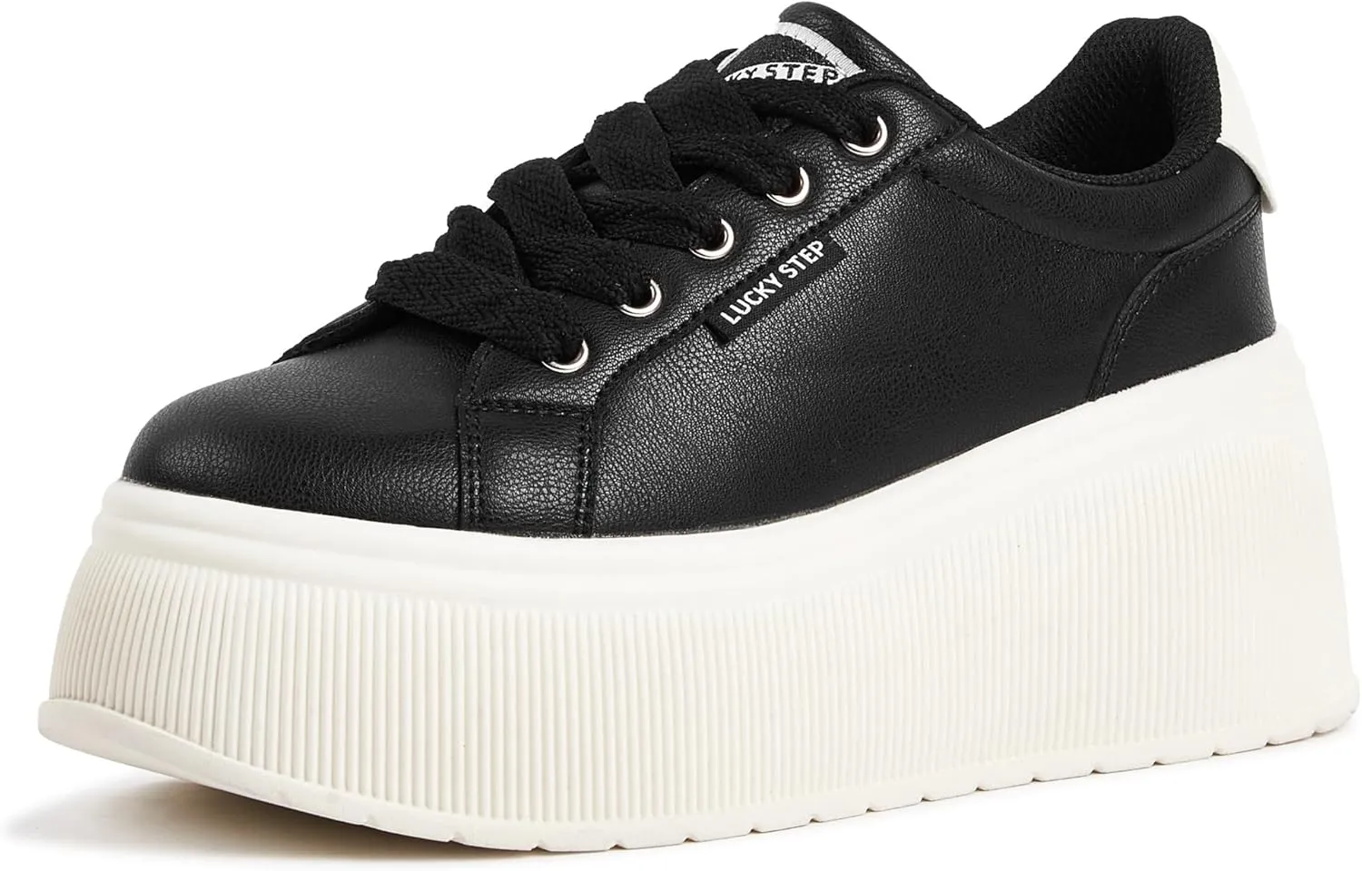 LUCKY STEP Women's Platform Fashion Sneakers Classic Wedge Canvas Casual Low Top Retro Walking Shoes