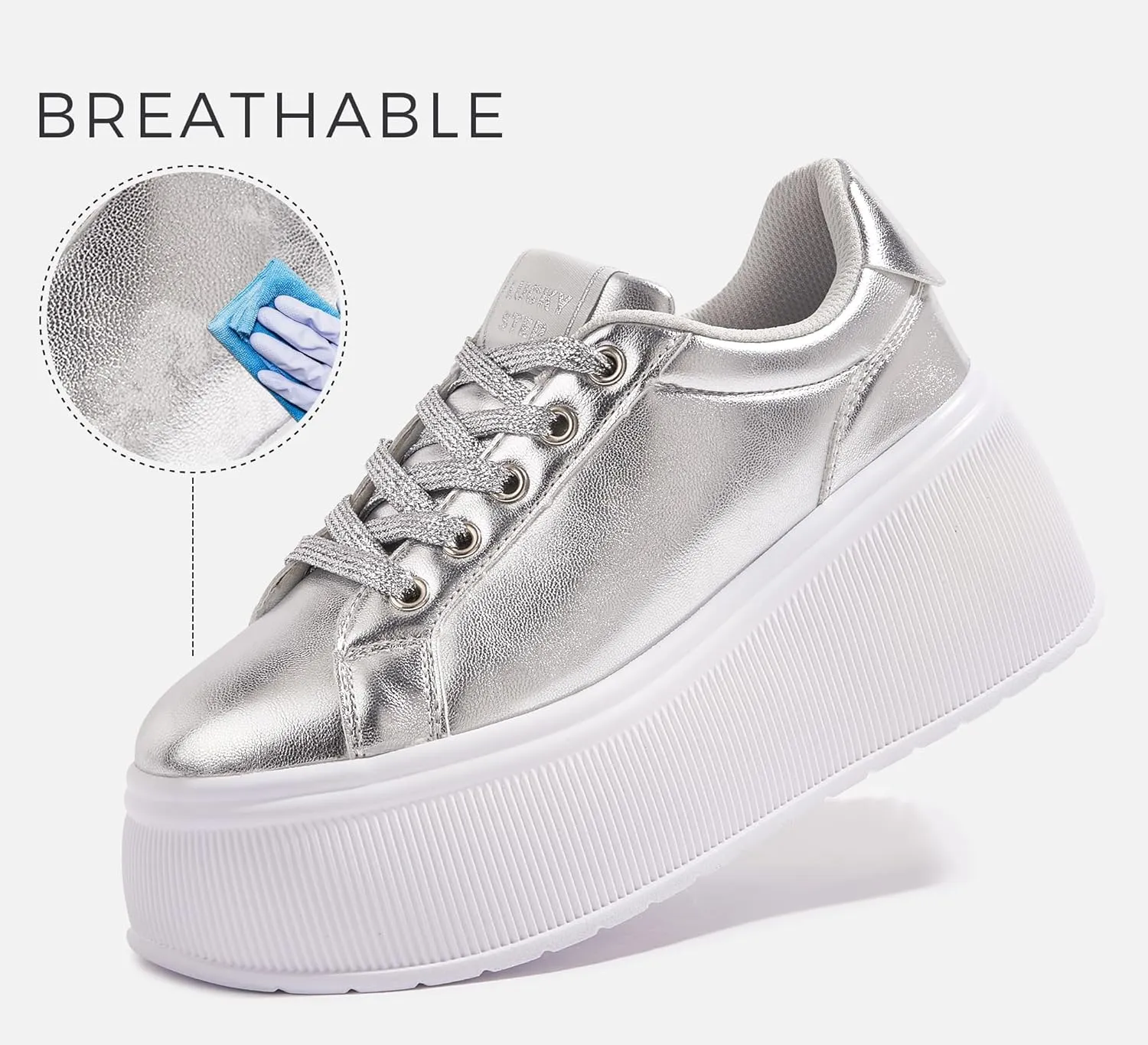 LUCKY STEP Women's Platform Fashion Sneakers Classic Wedge Canvas Casual Low Top Retro Walking Shoes