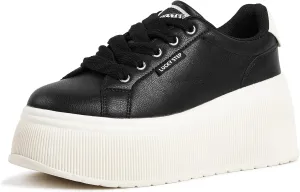 LUCKY STEP Women's Platform Fashion Sneakers Classic Wedge Canvas Casual Low Top Retro Walking Shoes