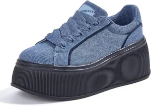 LUCKY STEP Women's Platform Fashion Sneakers Classic Wedge Canvas Casual Low Top Retro Walking Shoes