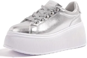 LUCKY STEP Women's Platform Fashion Sneakers Classic Wedge Canvas Casual Low Top Retro Walking Shoes