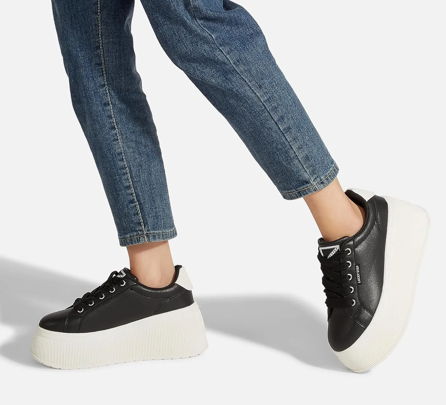 LUCKY STEP Women's Platform Fashion Sneakers Classic Wedge Canvas Casual Low Top Retro Walking Shoes