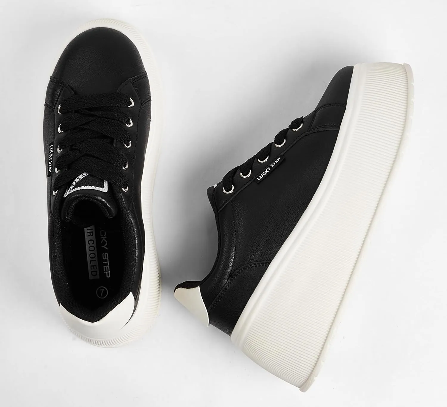 LUCKY STEP Women's Platform Fashion Sneakers Classic Wedge Canvas Casual Low Top Retro Walking Shoes