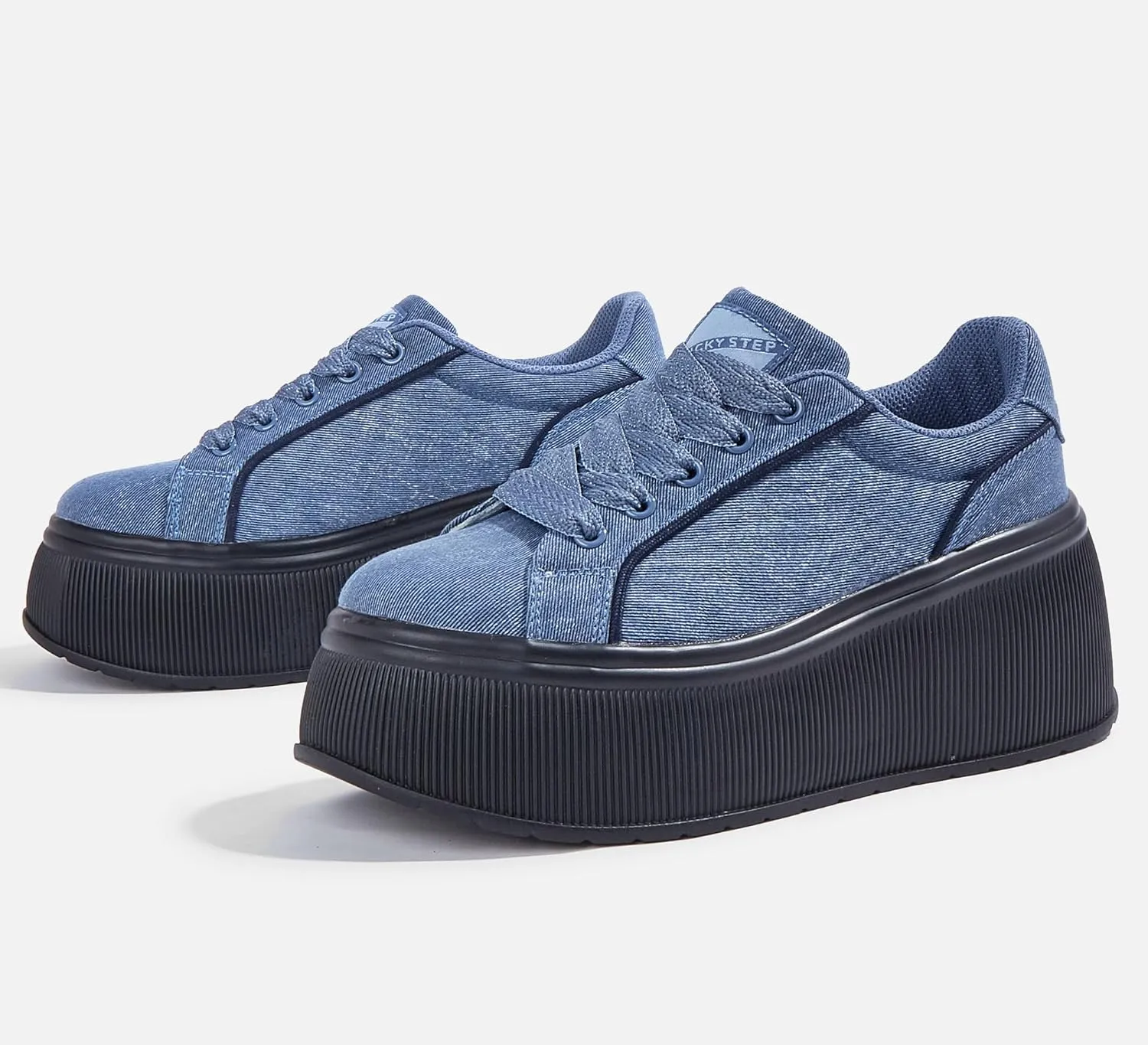 LUCKY STEP Women's Platform Fashion Sneakers Classic Wedge Canvas Casual Low Top Retro Walking Shoes
