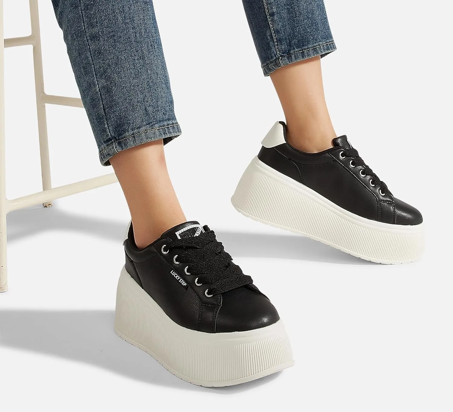 LUCKY STEP Women's Platform Fashion Sneakers Classic Wedge Canvas Casual Low Top Retro Walking Shoes
