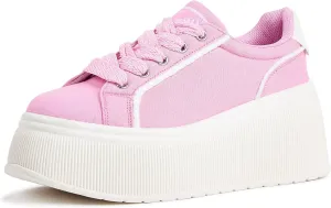 LUCKY STEP Women's Platform Fashion Sneakers Classic Wedge Canvas Casual Low Top Retro Walking Shoes