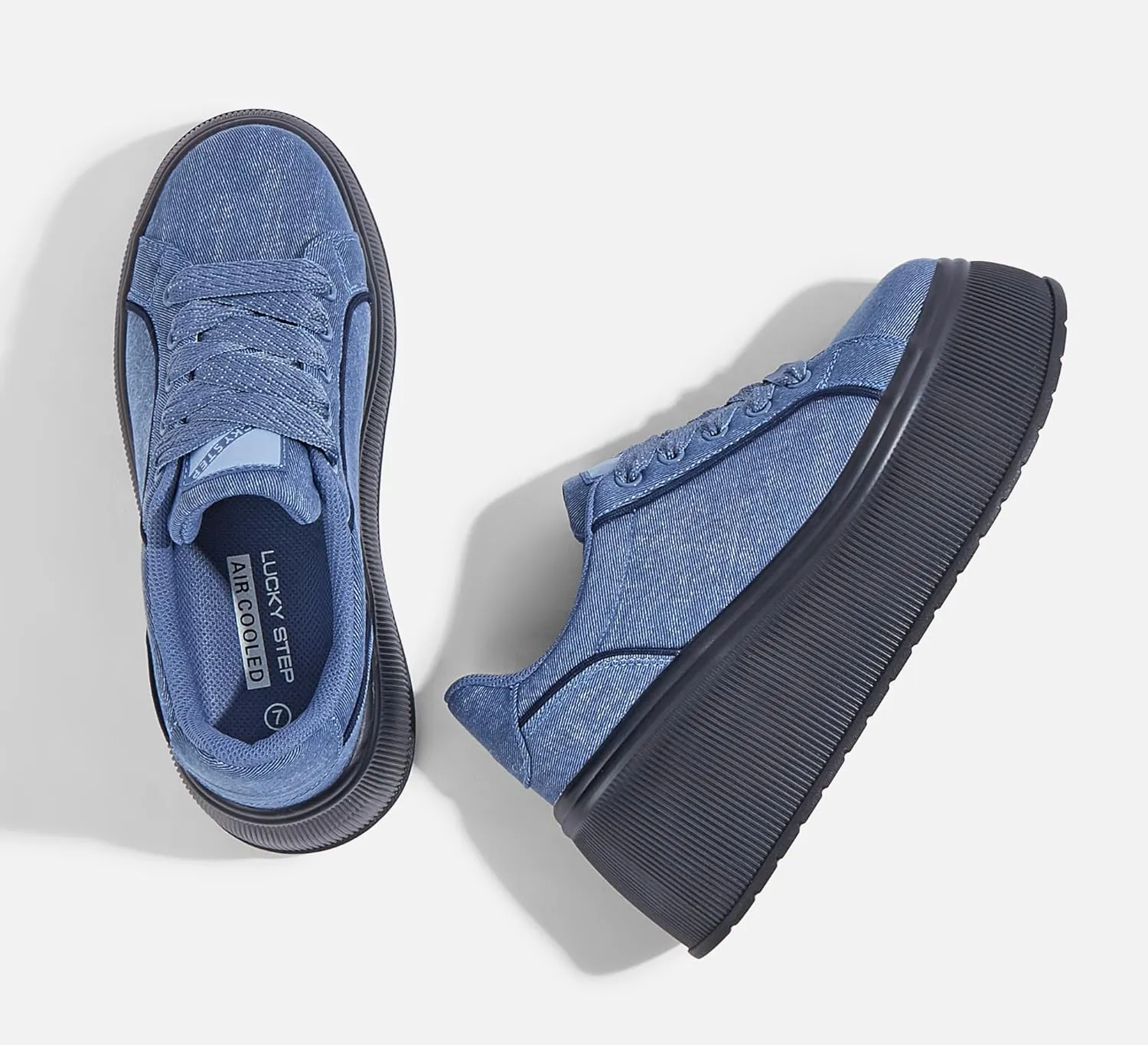 LUCKY STEP Women's Platform Fashion Sneakers Classic Wedge Canvas Casual Low Top Retro Walking Shoes
