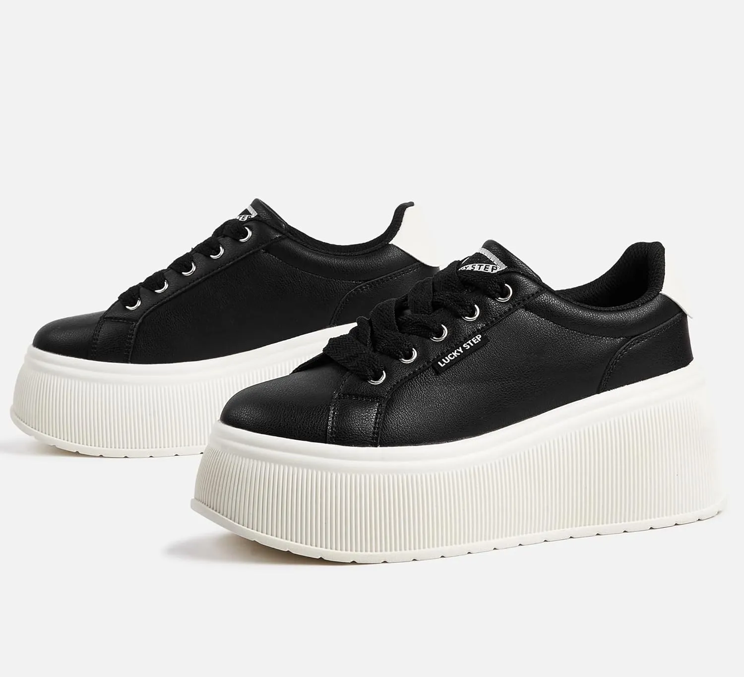 LUCKY STEP Women's Platform Fashion Sneakers Classic Wedge Canvas Casual Low Top Retro Walking Shoes
