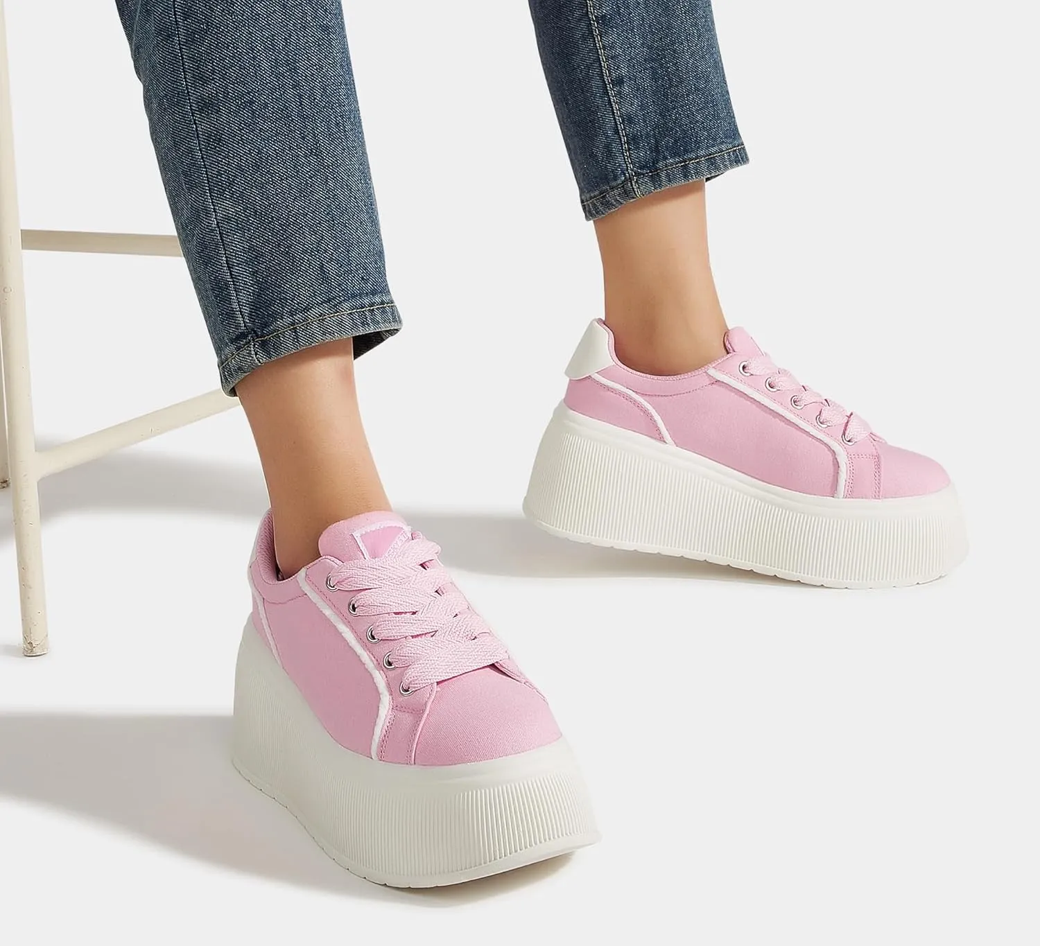 LUCKY STEP Women's Platform Fashion Sneakers Classic Wedge Canvas Casual Low Top Retro Walking Shoes