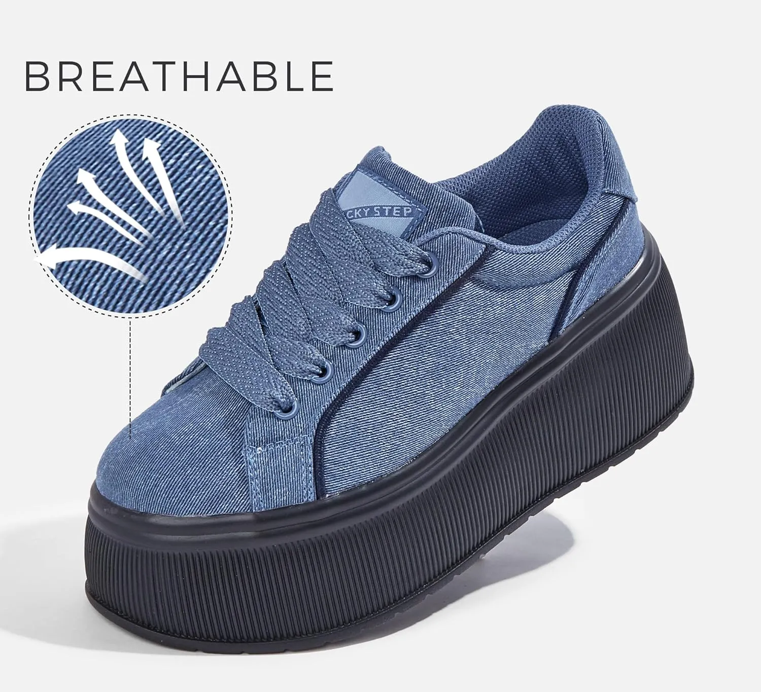LUCKY STEP Women's Platform Fashion Sneakers Classic Wedge Canvas Casual Low Top Retro Walking Shoes
