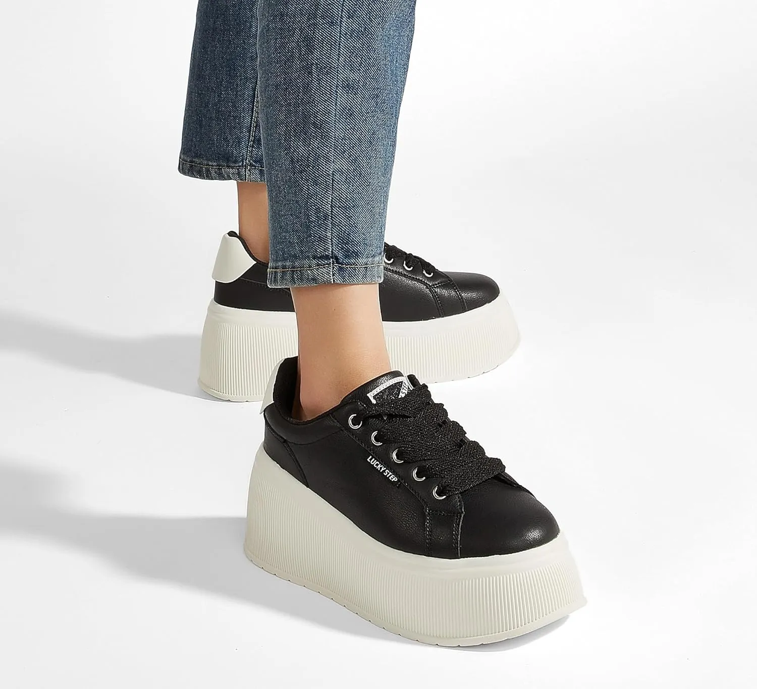 LUCKY STEP Women's Platform Fashion Sneakers Classic Wedge Canvas Casual Low Top Retro Walking Shoes