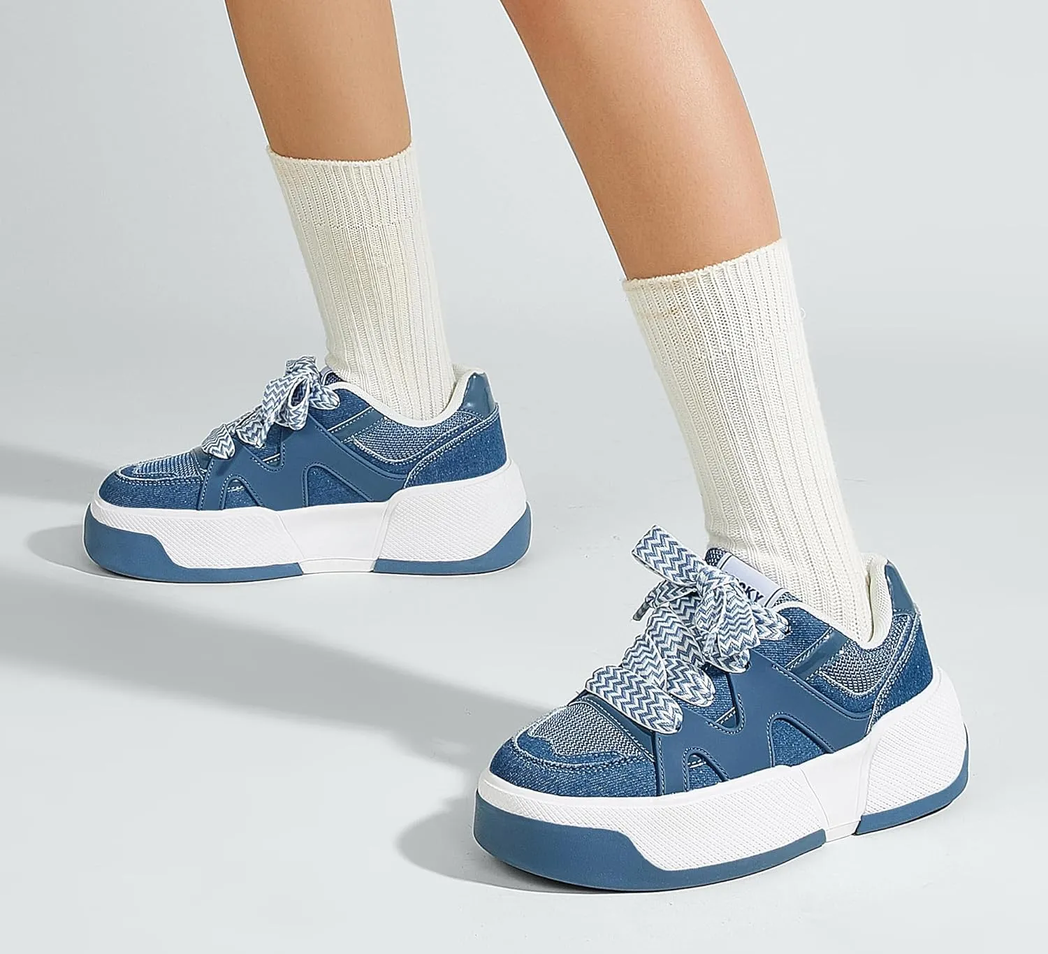 LUCKY STEP Women’s Platform Fashion Sneakers Lace up Casual Faux Leather Comfortable Thick Sole Tennis Walking Shoes