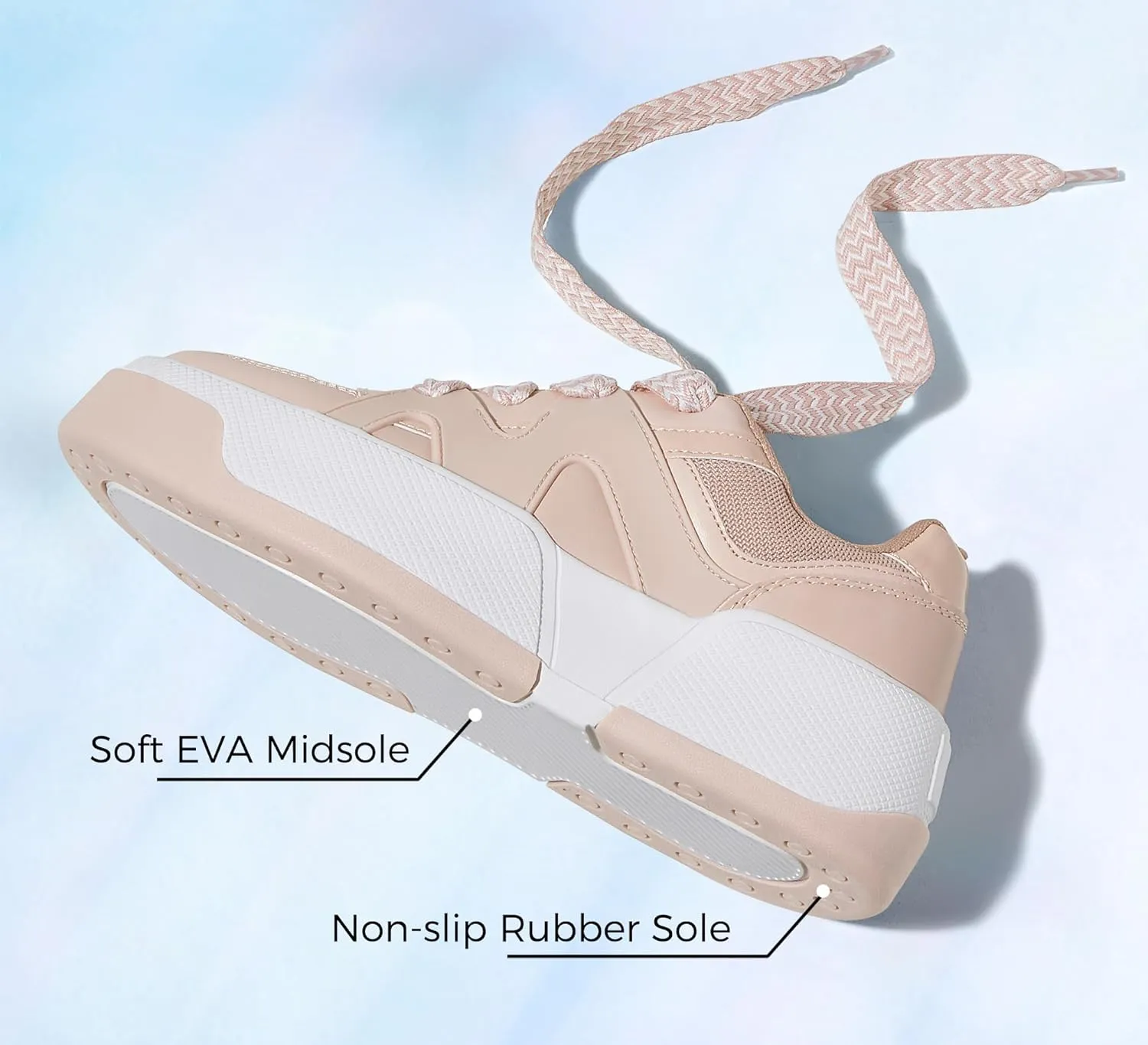 LUCKY STEP Women’s Platform Fashion Sneakers Lace up Casual Faux Leather Comfortable Thick Sole Tennis Walking Shoes