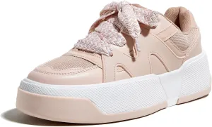 LUCKY STEP Women’s Platform Fashion Sneakers Lace up Casual Faux Leather Comfortable Thick Sole Tennis Walking Shoes