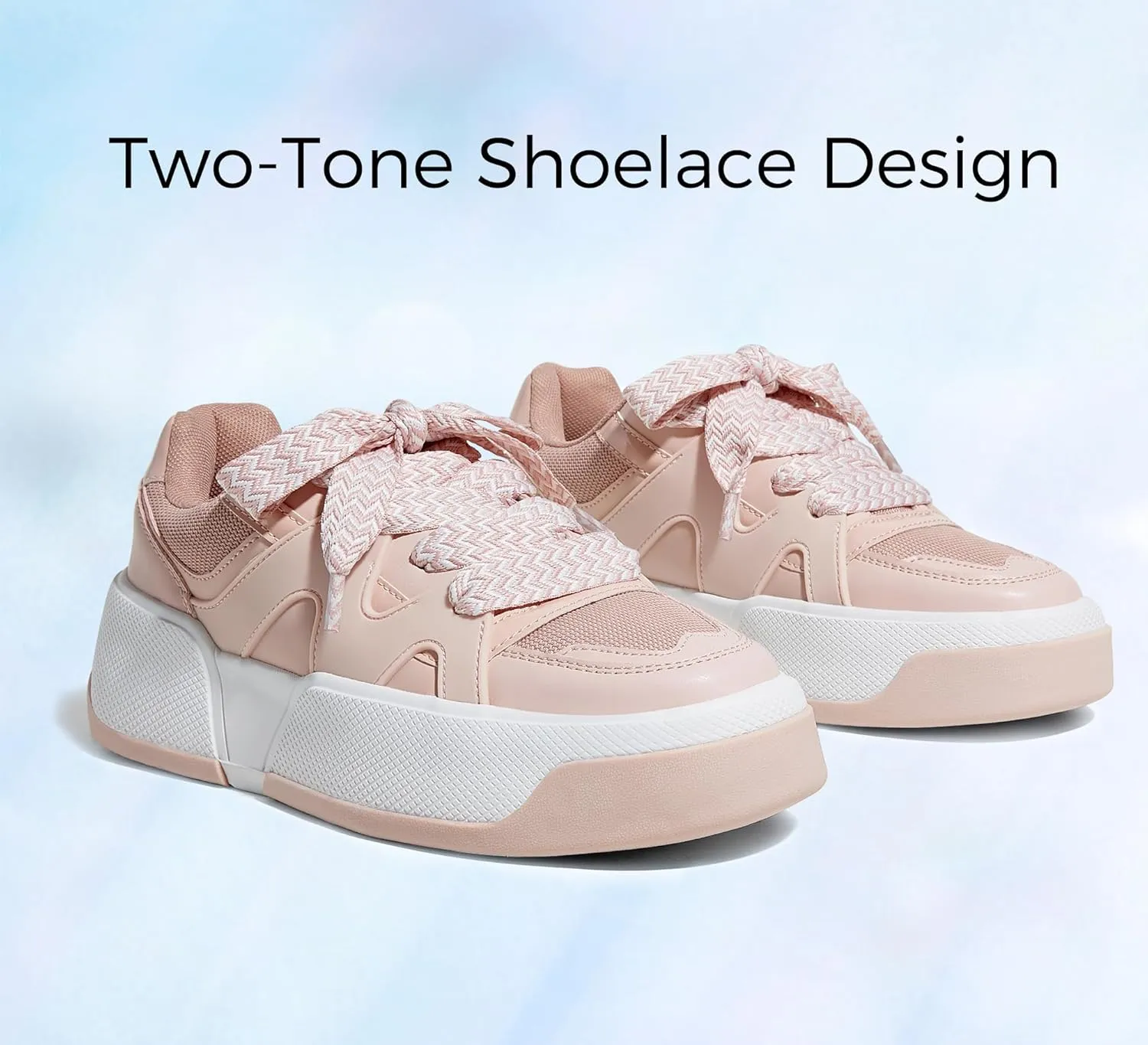 LUCKY STEP Women’s Platform Fashion Sneakers Lace up Casual Faux Leather Comfortable Thick Sole Tennis Walking Shoes