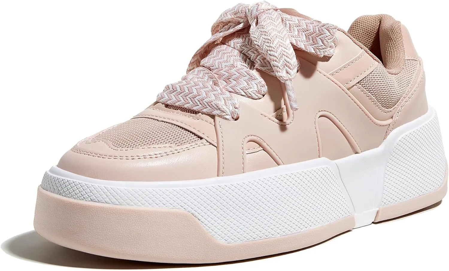 LUCKY STEP Women’s Platform Fashion Sneakers Lace up Casual Faux Leather Comfortable Thick Sole Tennis Walking Shoes
