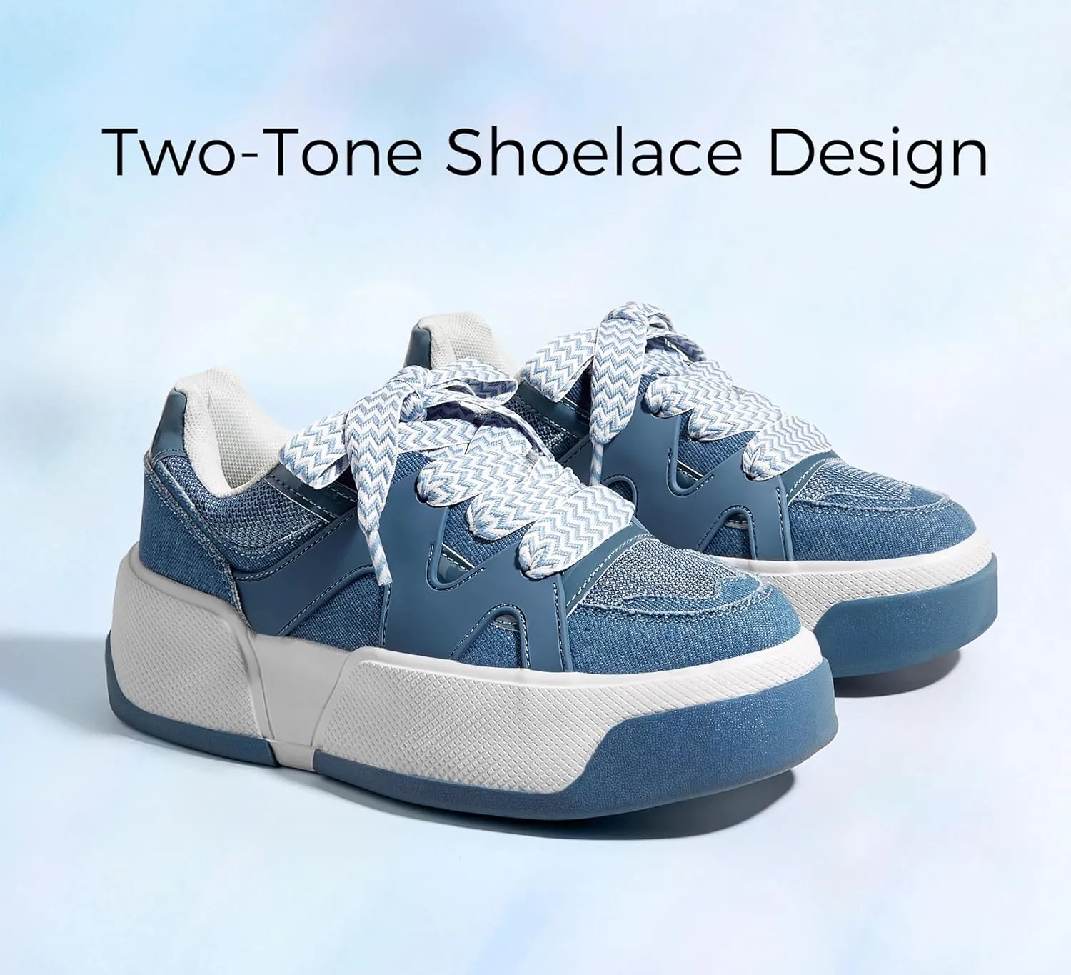 LUCKY STEP Women’s Platform Fashion Sneakers Lace up Casual Faux Leather Comfortable Thick Sole Tennis Walking Shoes