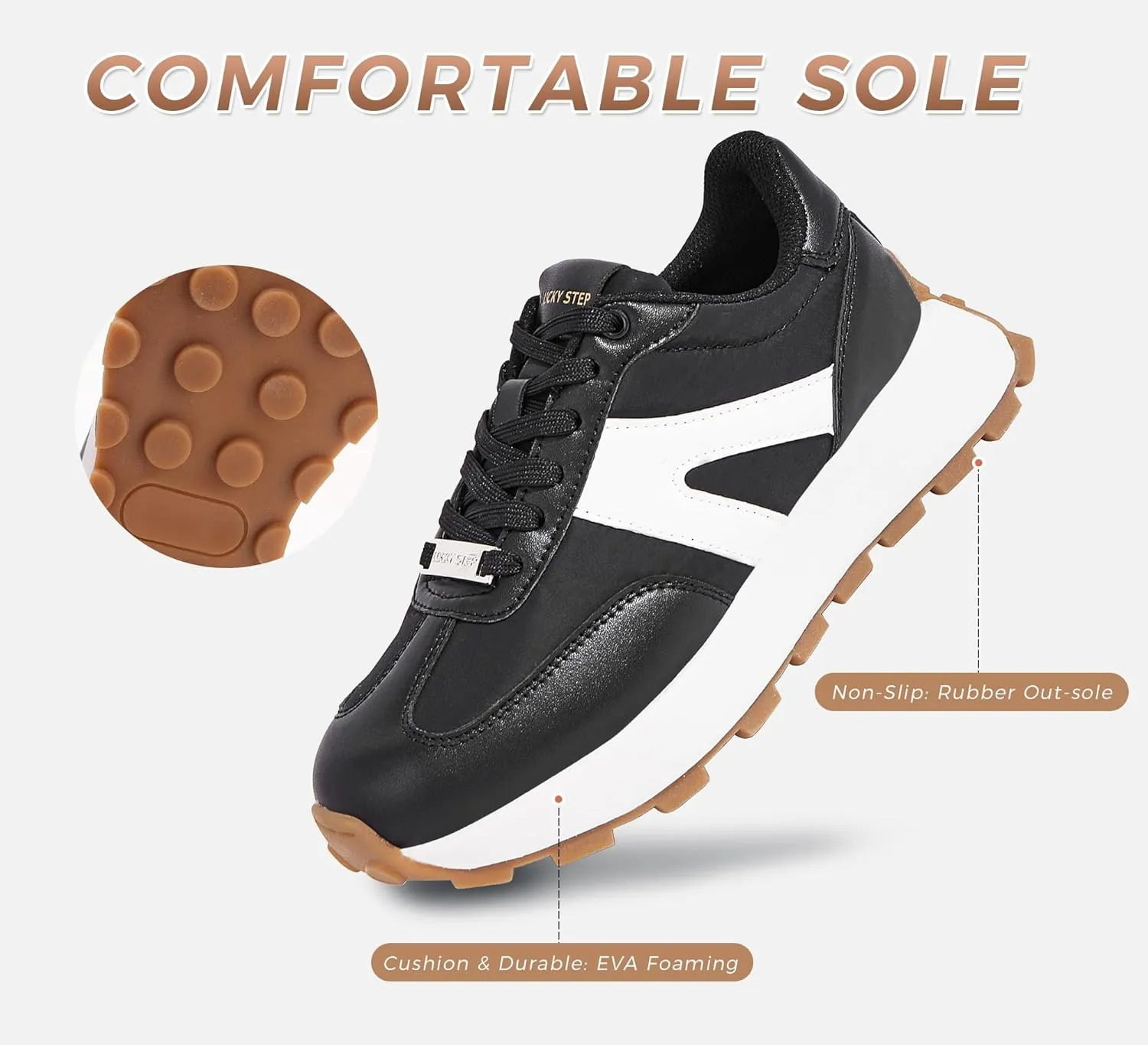 LUCKY STEP Women's Platform Fashion Sneakers Retro Classic Trainers Casual Lace-up Stylish Tennis Running Walking Shoes