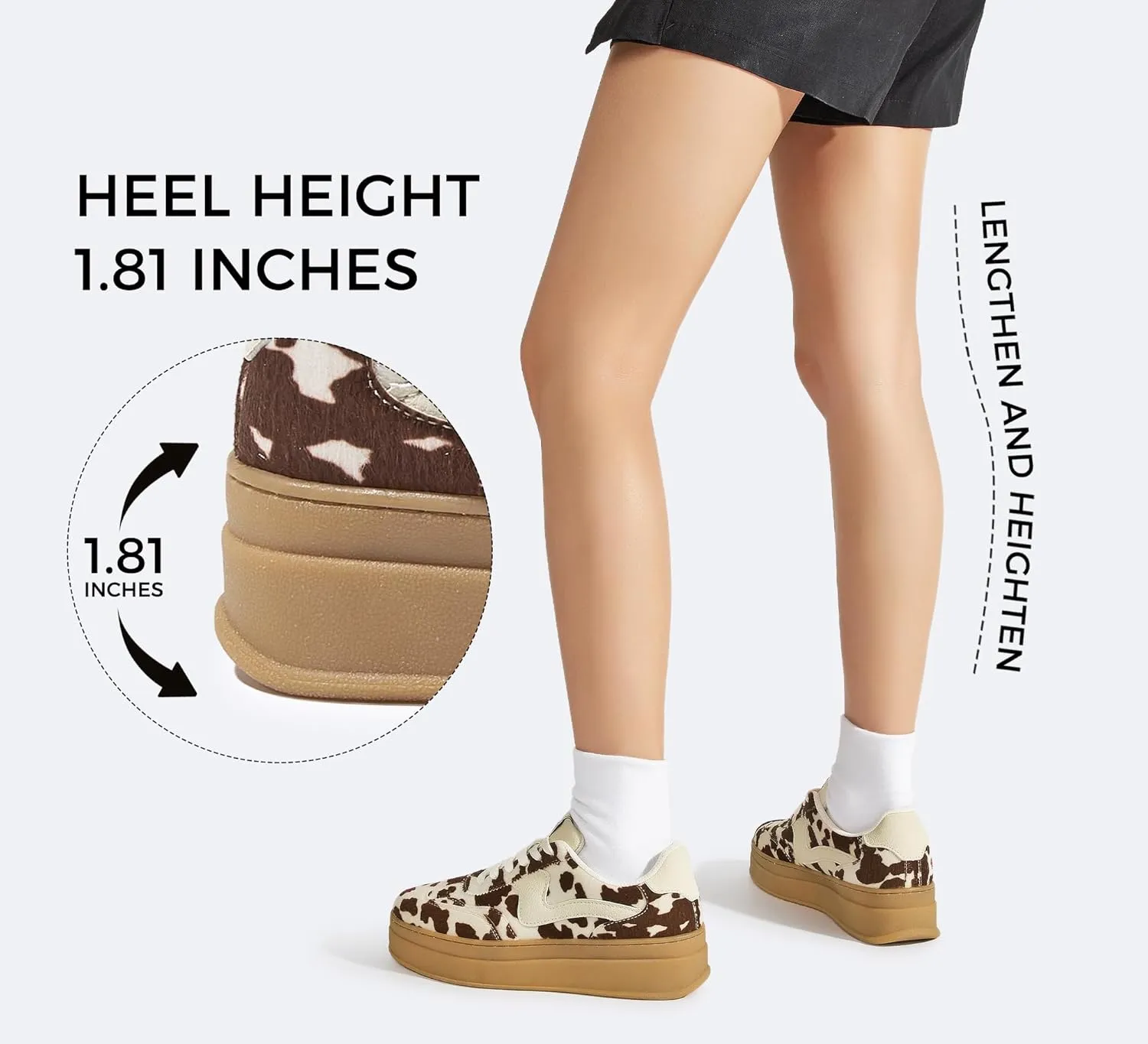 LUCKY STEP Women's Platform Fashion Sneakers Thick Sole Suede Genuine Leather Classic Rubber Gum Sole Low Top Casual Walking Shoes