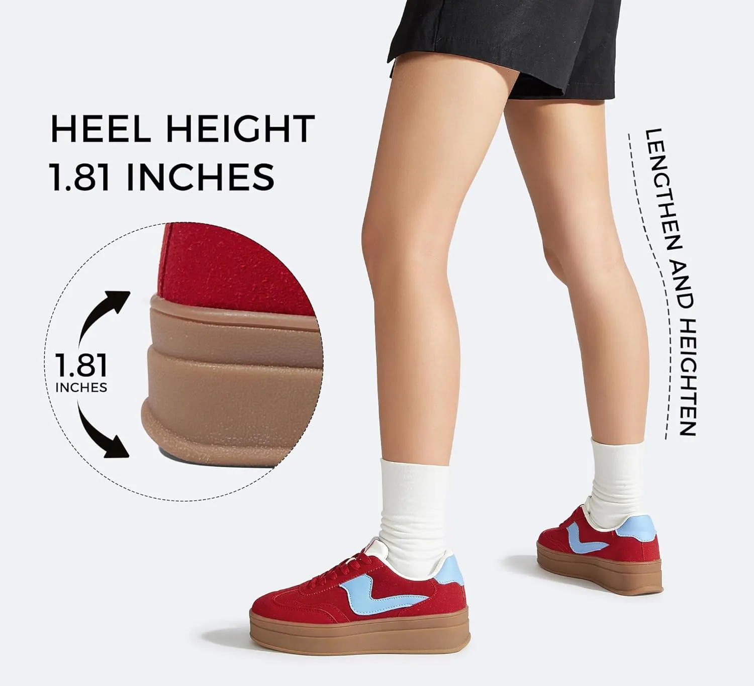 LUCKY STEP Women's Platform Fashion Sneakers Thick Sole Suede Genuine Leather Classic Rubber Gum Sole Low Top Casual Walking Shoes