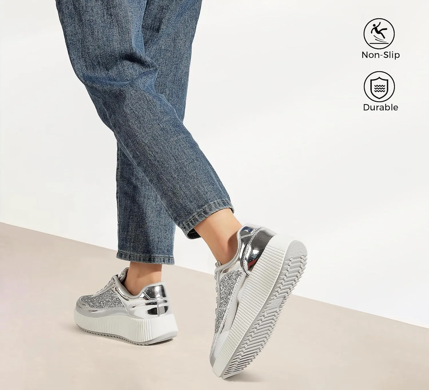 LUCKY STEP Women's Platform Sneakers Rhinestone Fashion Chunky Casual Sparkly Retro Braided Walking Shoes